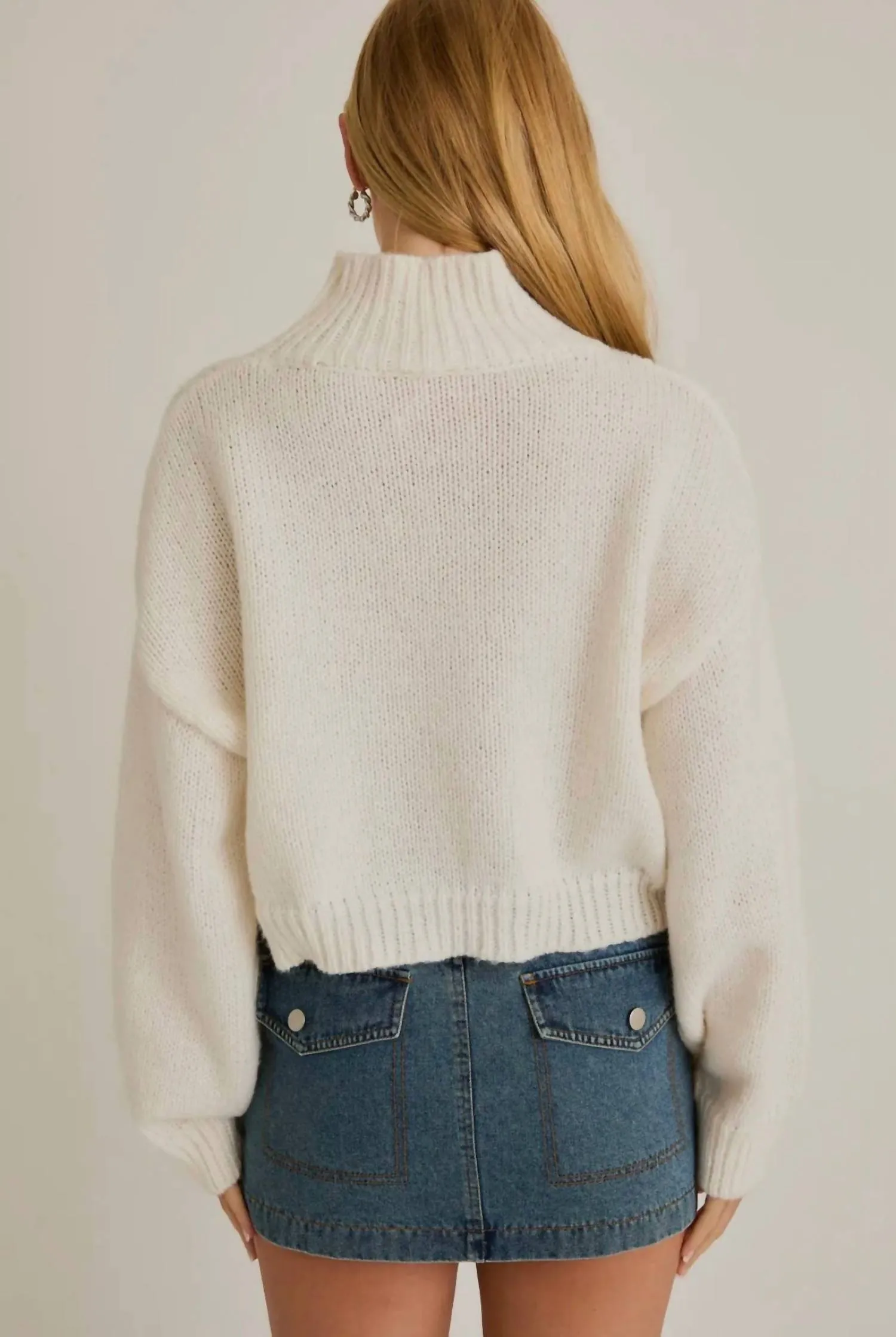 3D Heart Mock Neck Sweater In White   Red
