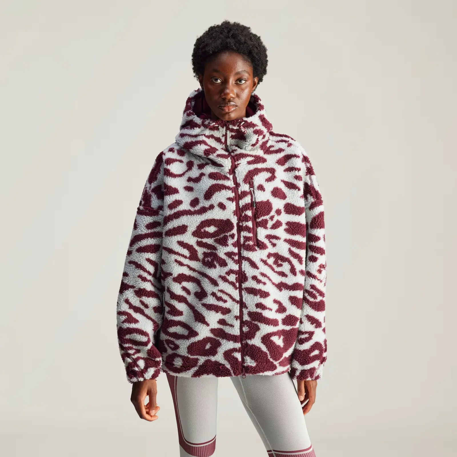 Adidas by Stella McCartney Jacquard Fleece Jacket Women's XL Red Full Zip ERK696