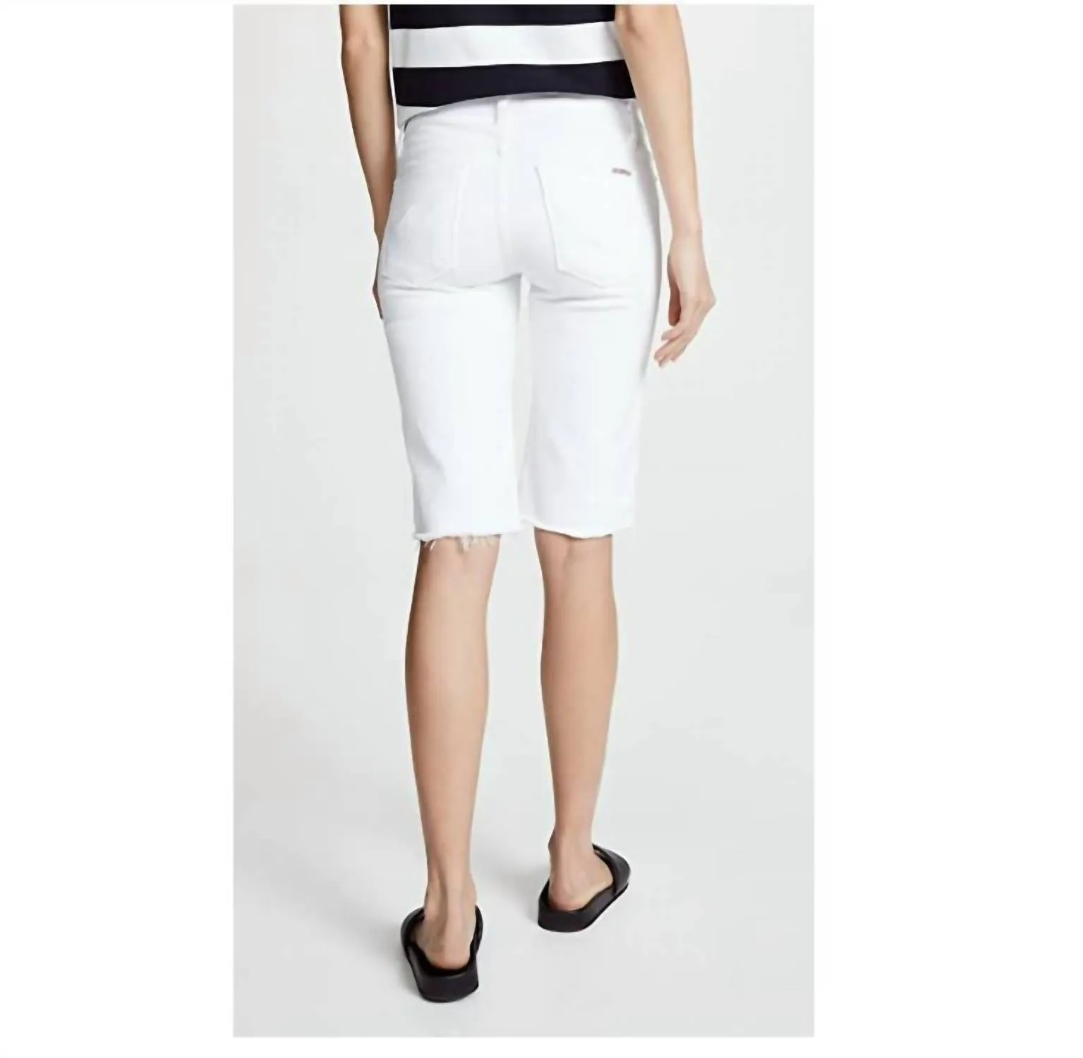 Amelia Raw Hem Knee Bermuda Shorts In White