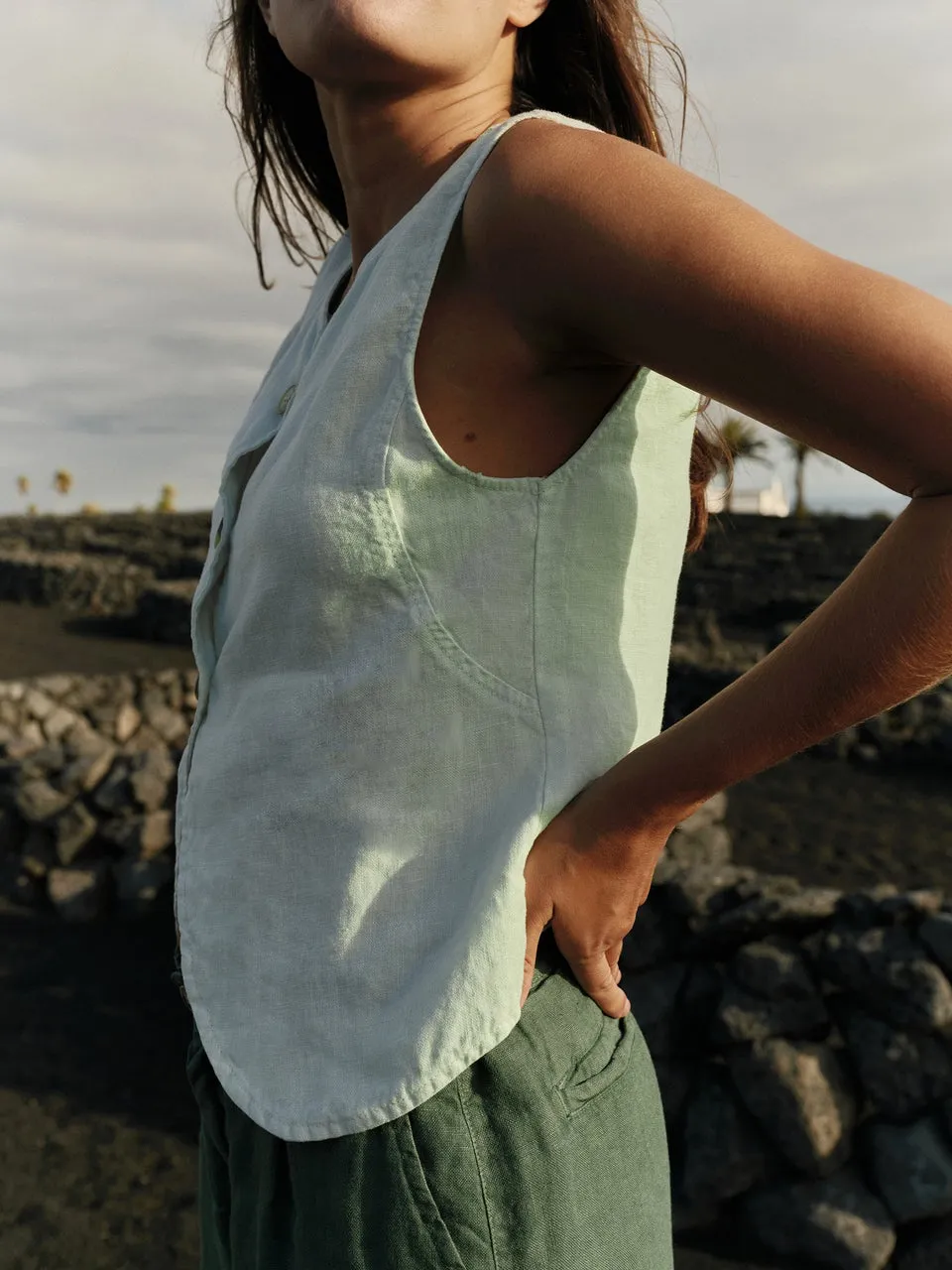 Basic Linen Vest Cc251 Agua