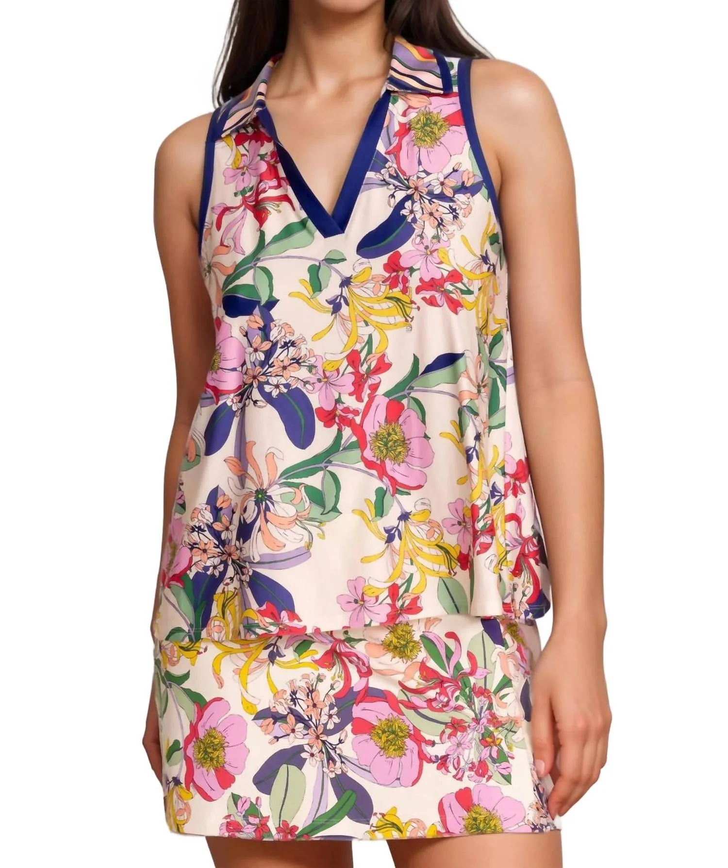 Bee Active Polo Swing Tank Top In Aldrich Scarf Print