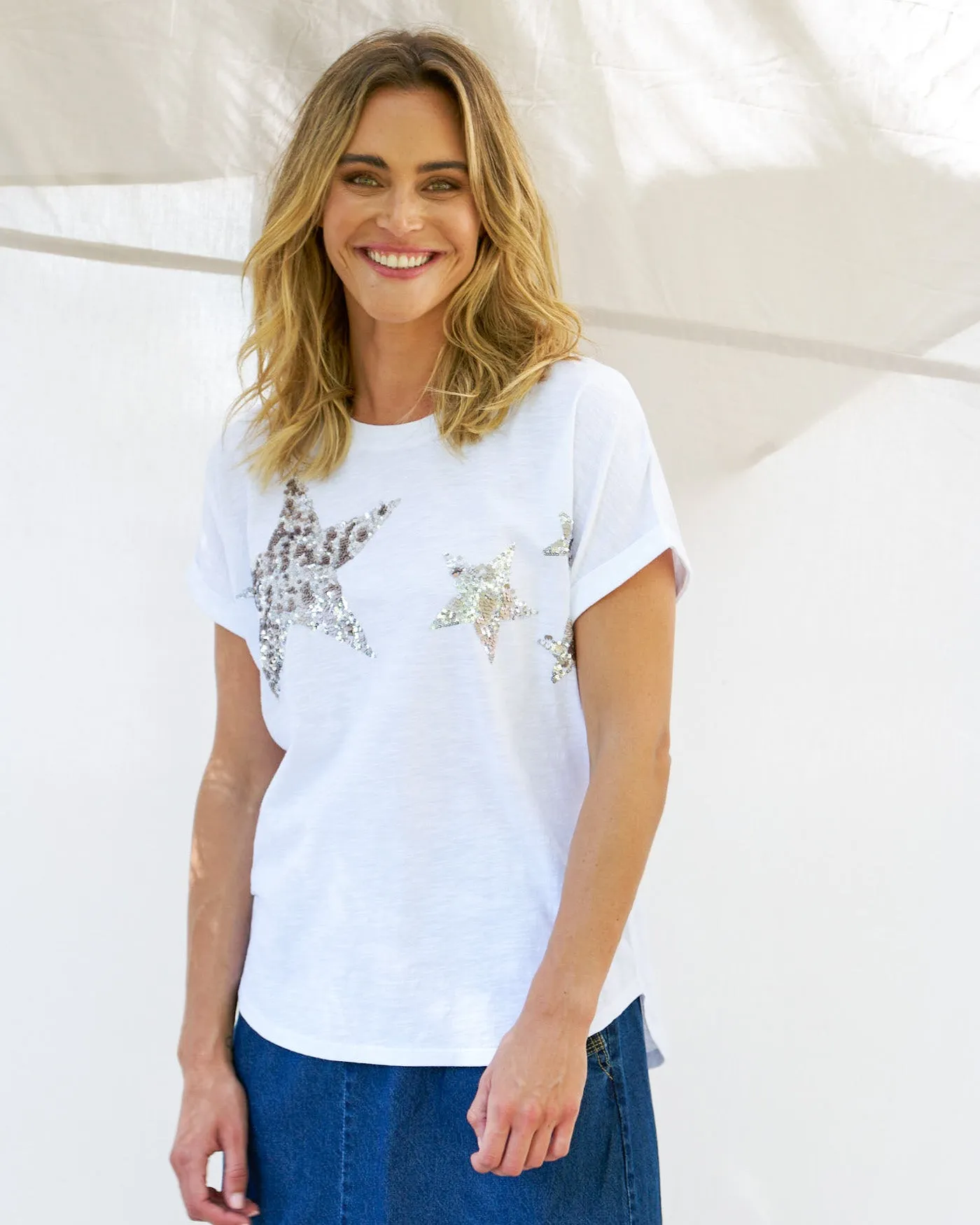 Betty Basics Hailey Short Sleeve Tee Silver Star
