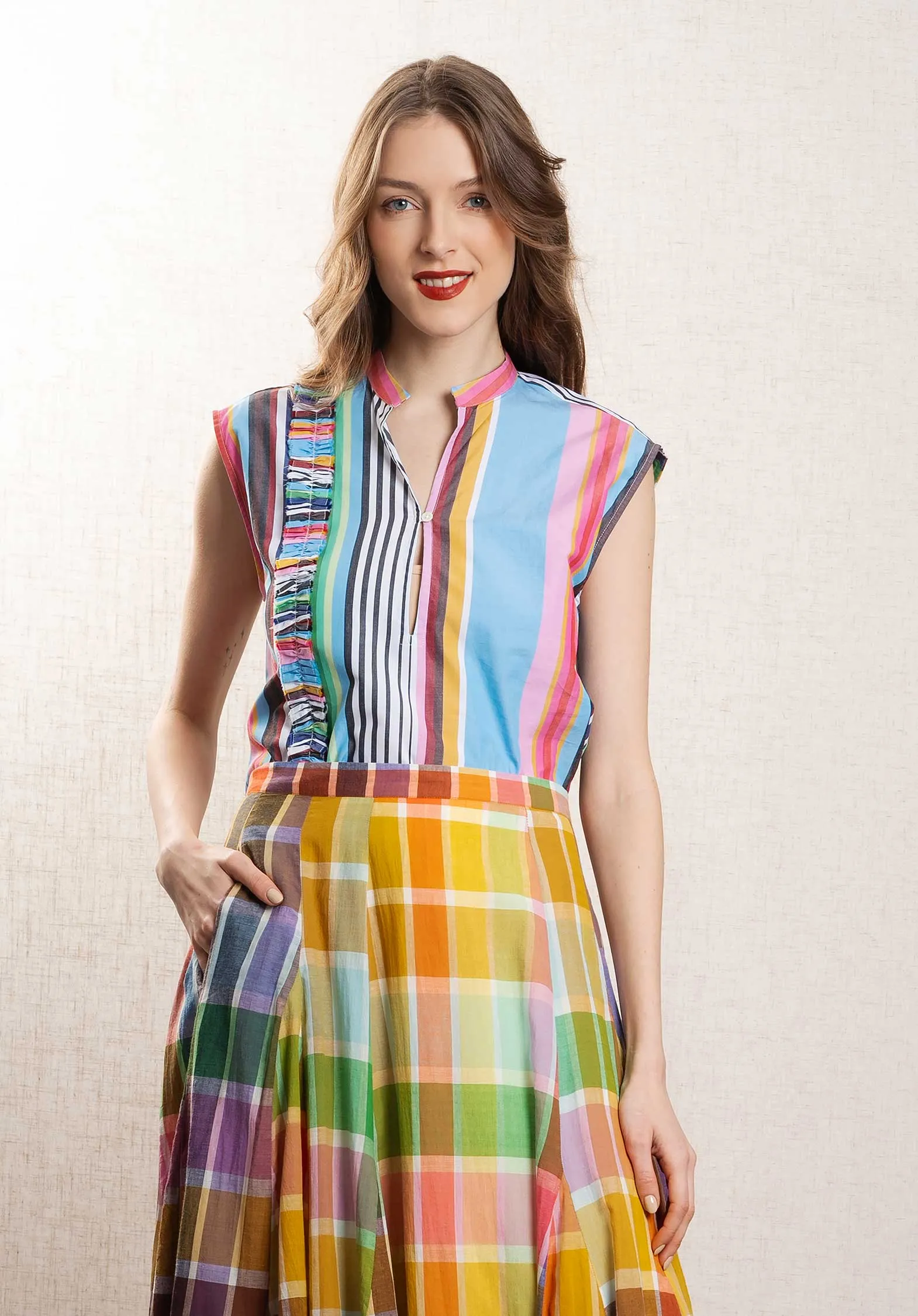 Blouse Hand Embroidered Sl Top Gaia Multi