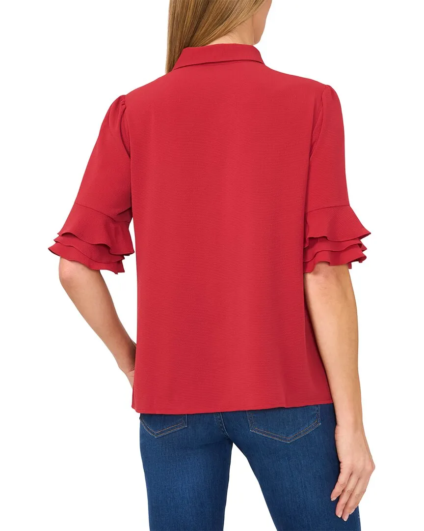 CeCe 3/4-Sleeve Button Front Collared Top