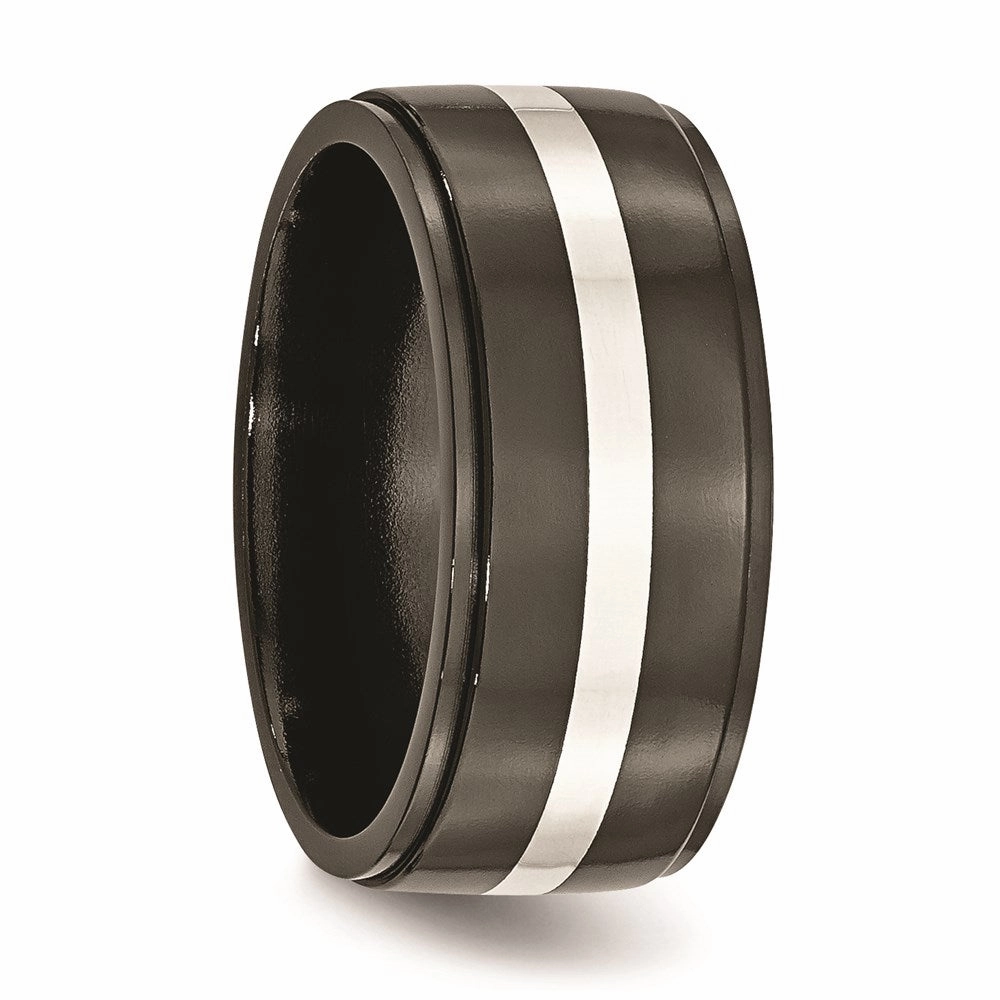 Chisel Jewelry Titanium Black Ti with Sterling Silver Inlay 10mm Polished Band | TB288