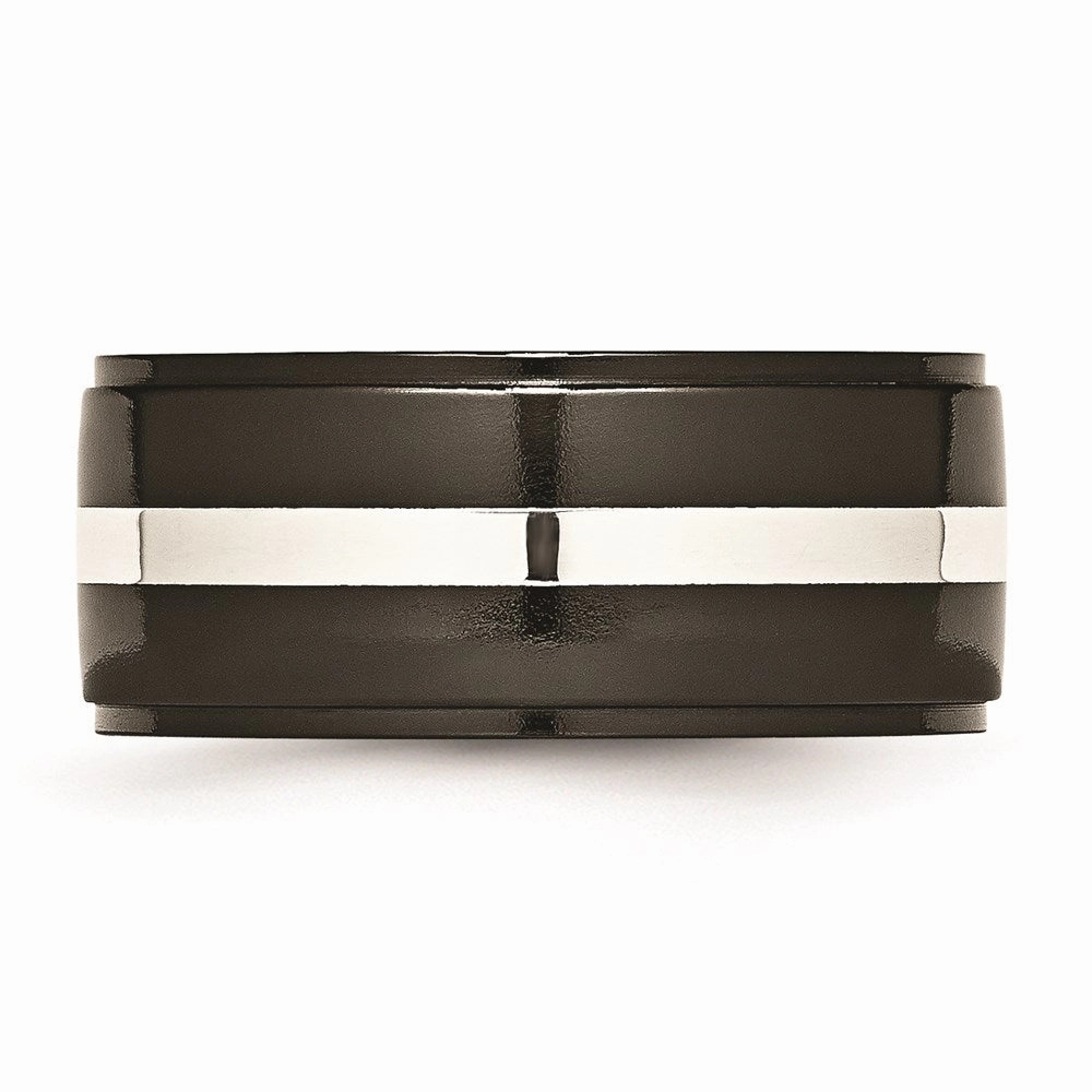Chisel Jewelry Titanium Black Ti with Sterling Silver Inlay 10mm Polished Band | TB288