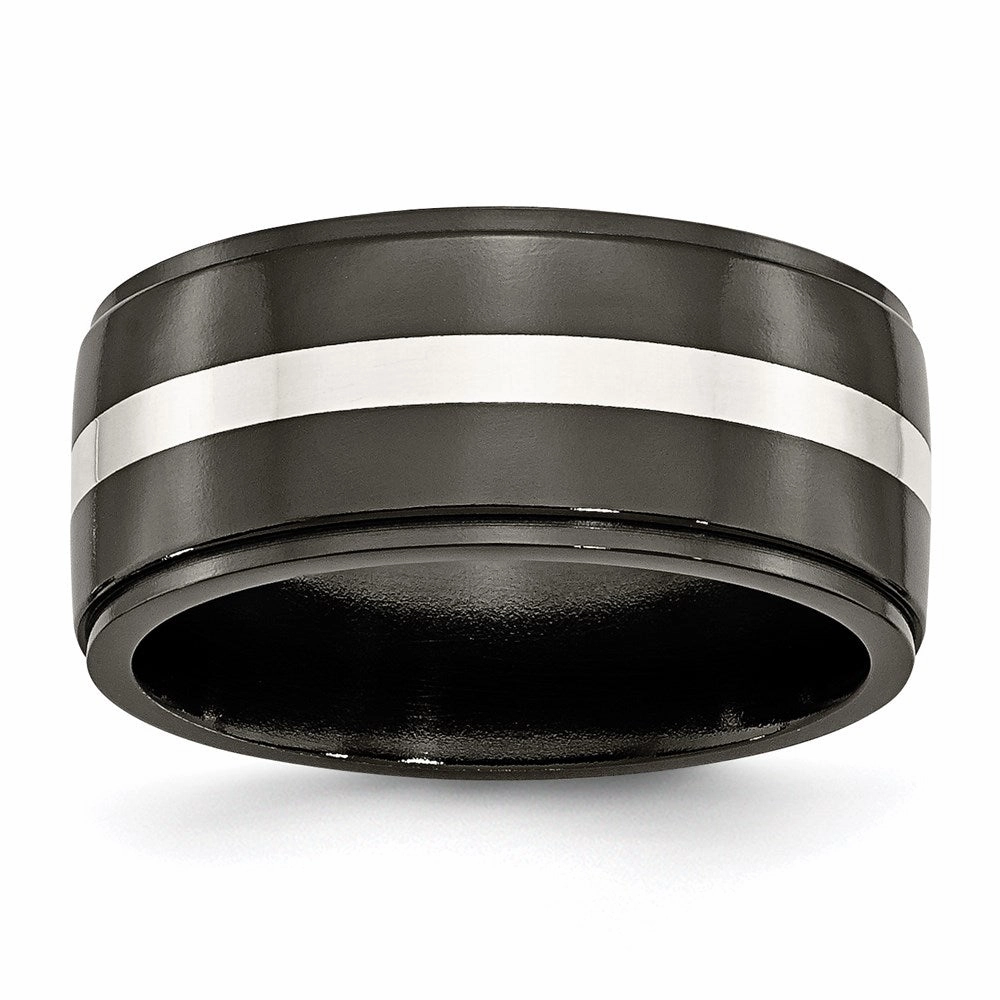 Chisel Jewelry Titanium Black Ti with Sterling Silver Inlay 10mm Polished Band | TB288