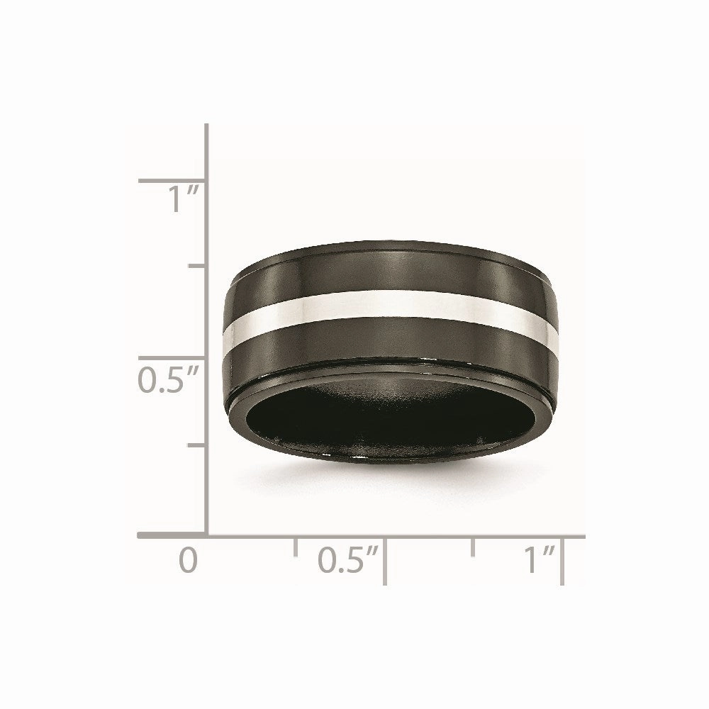 Chisel Jewelry Titanium Black Ti with Sterling Silver Inlay 10mm Polished Band | TB288
