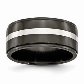 Chisel Jewelry Titanium Black Ti with Sterling Silver Inlay 10mm Polished Band | TB288