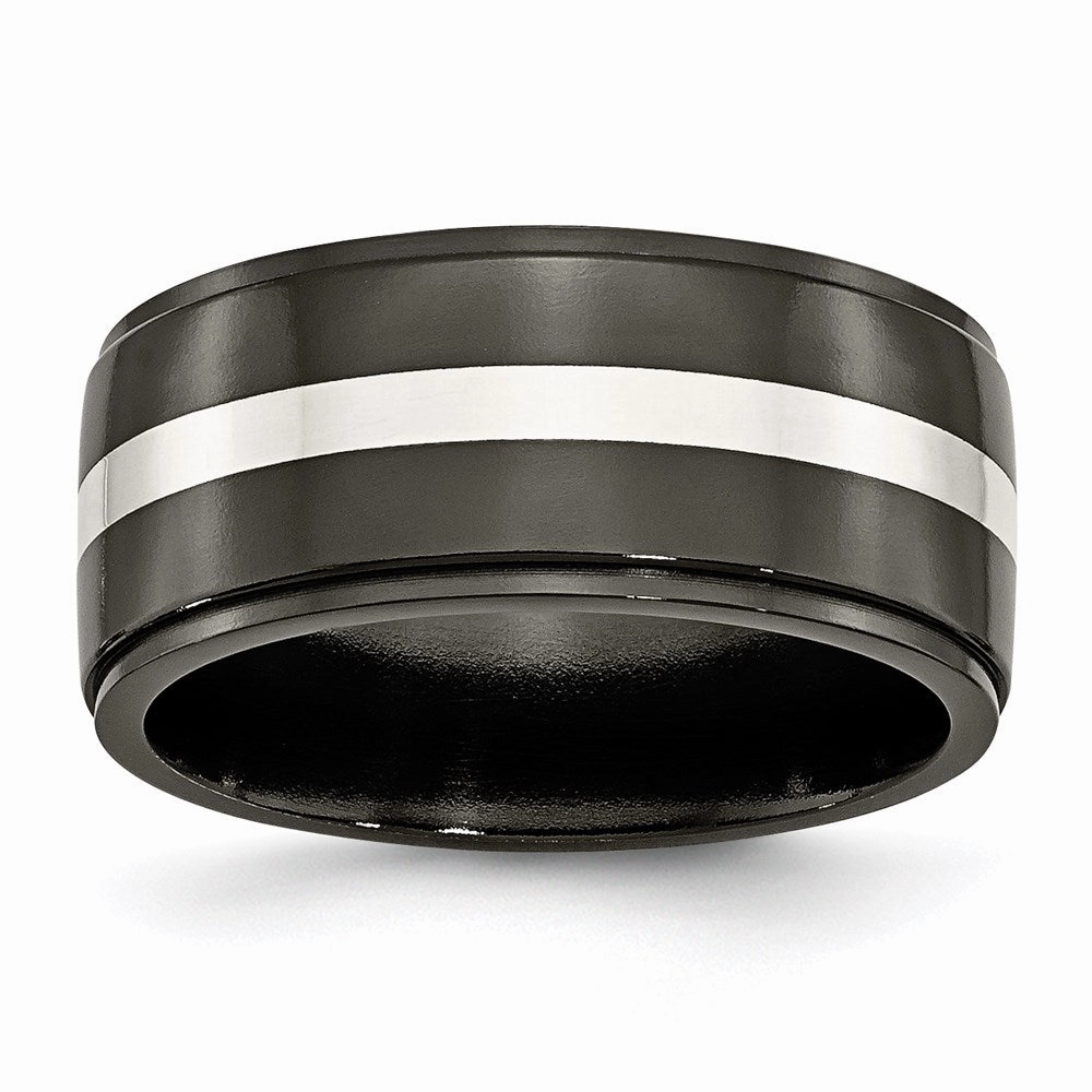 Chisel Jewelry Titanium Black Ti with Sterling Silver Inlay 10mm Polished Band | TB288