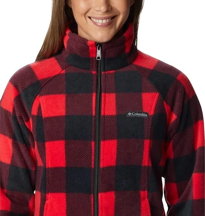 Columbia Benton Springs Jacket Women's Large Red Check Full Zip Hooded JDM360