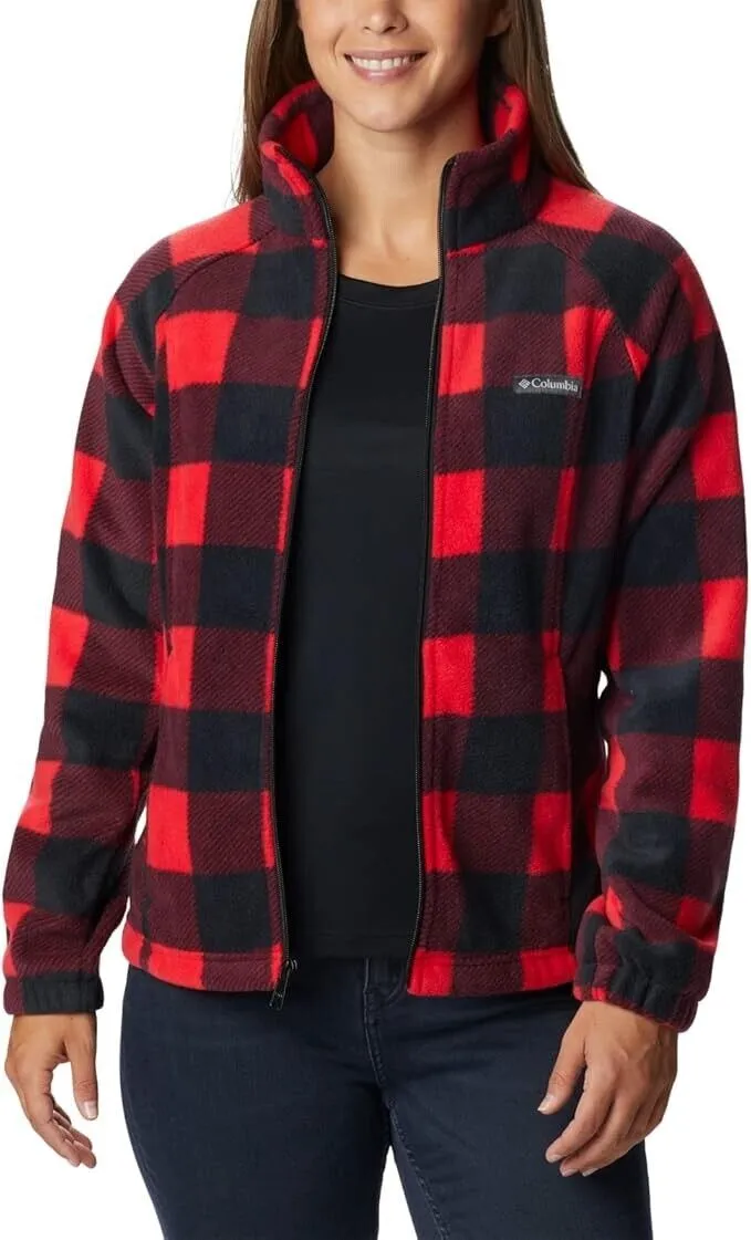 Columbia Benton Springs Jacket Women's Large Red Check Full Zip Hooded JDM360