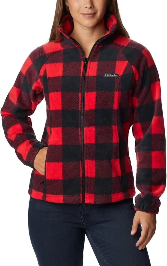 Columbia Benton Springs Jacket Women's Large Red Check Full Zip Hooded JDM360