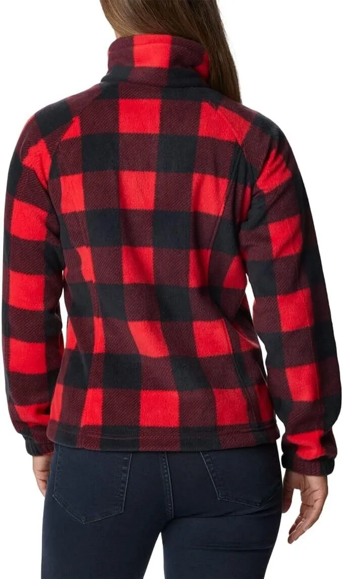 Columbia Benton Springs Jacket Women's Large Red Check Full Zip Hooded JDM360