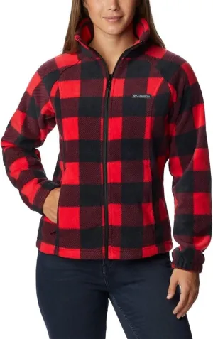 Columbia Benton Springs Jacket Women's Large Red Check Full Zip Hooded JDM360