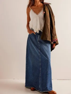 Come As You Are Denim Skirt In Dark Indigo