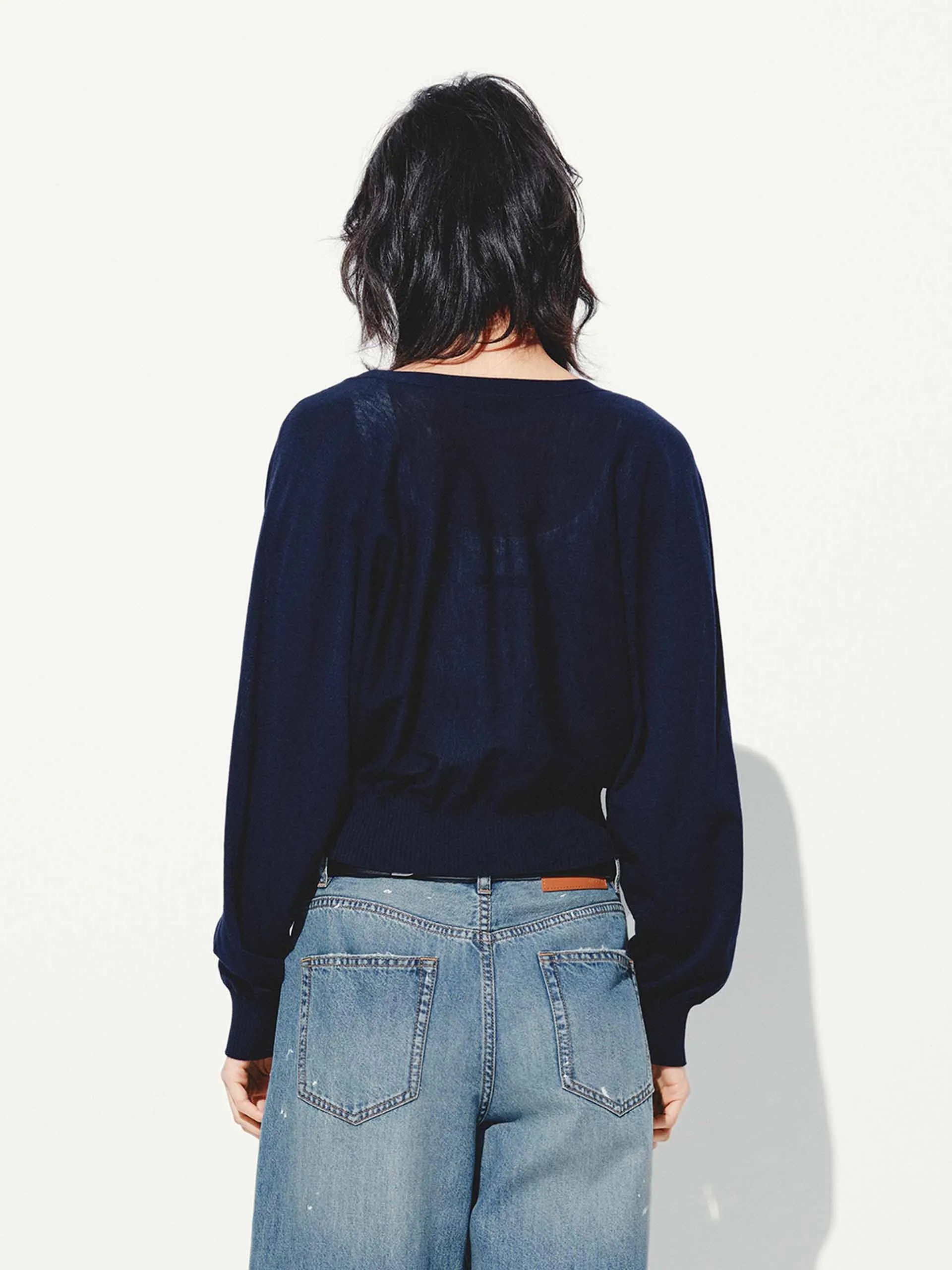 Cropped V-neck Knit Cardigan