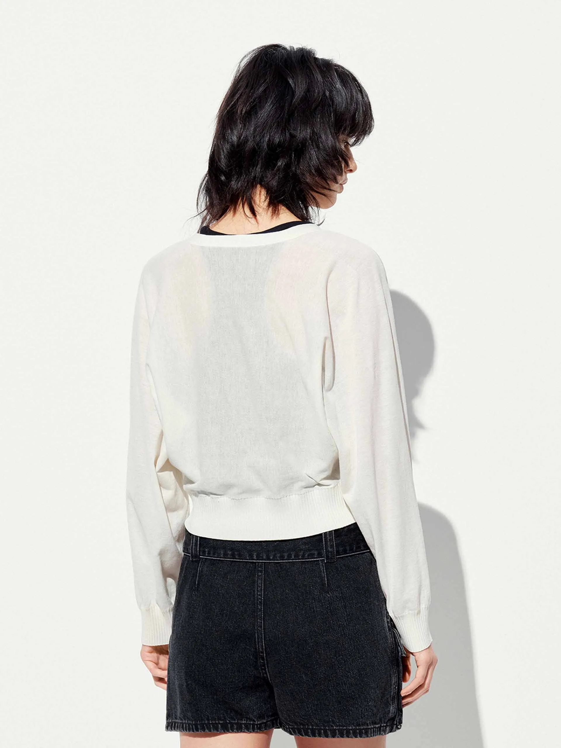 Cropped V-neck Knit Cardigan