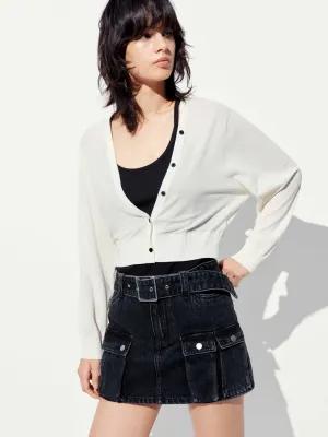 Cropped V-neck Knit Cardigan