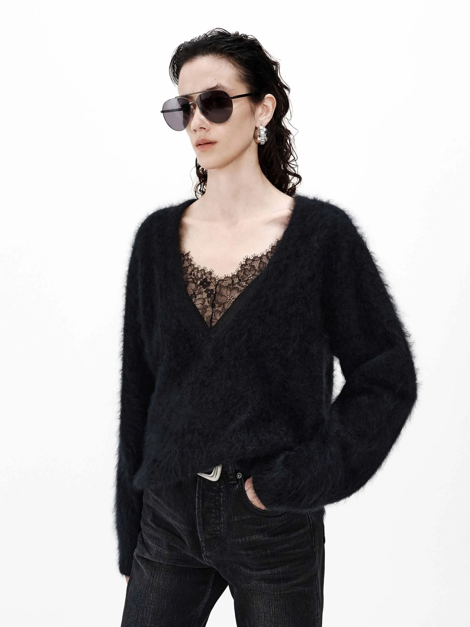 Deep V-neck Cashmere Sweater