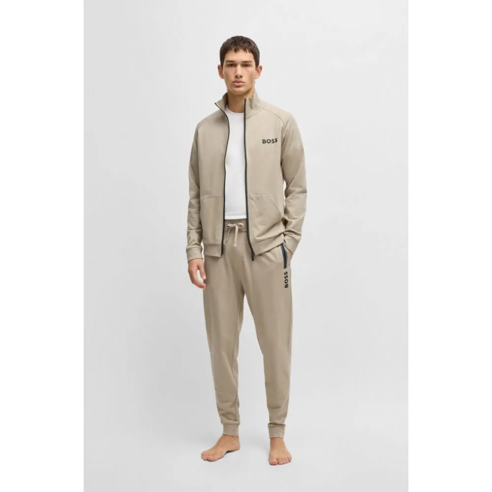 Drawcord tracksuit bottoms in cotton terry with logo print