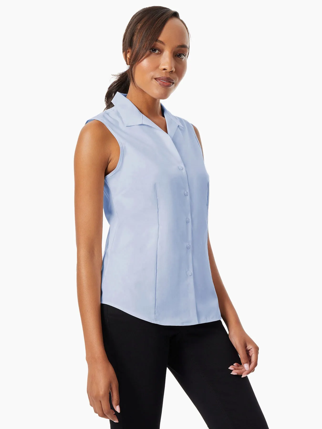 Easy-Care Sleeveless Button-Up Shirt