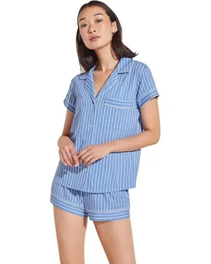 Eberjey Gisele Short Pajama Set Women's Medium Blue Striped Straight Hem ERK103
