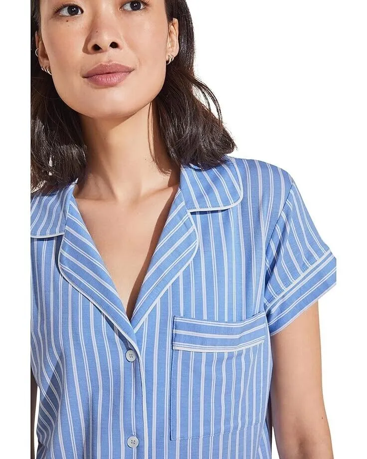 Eberjey Gisele Short Pajama Set Women's Medium Blue Striped Straight Hem ERK103