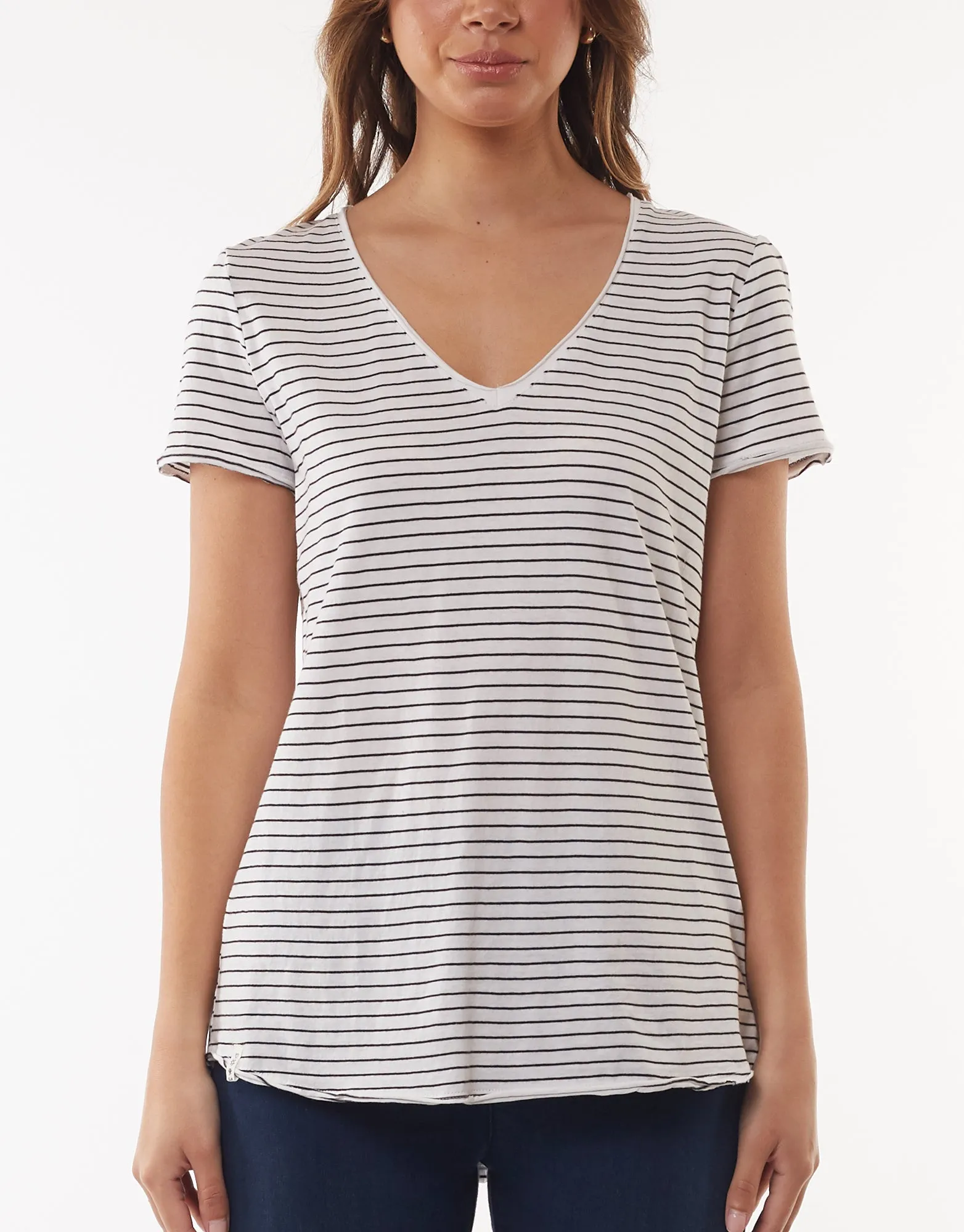 Elm Fundamental Vee Tee Black/White Stripe