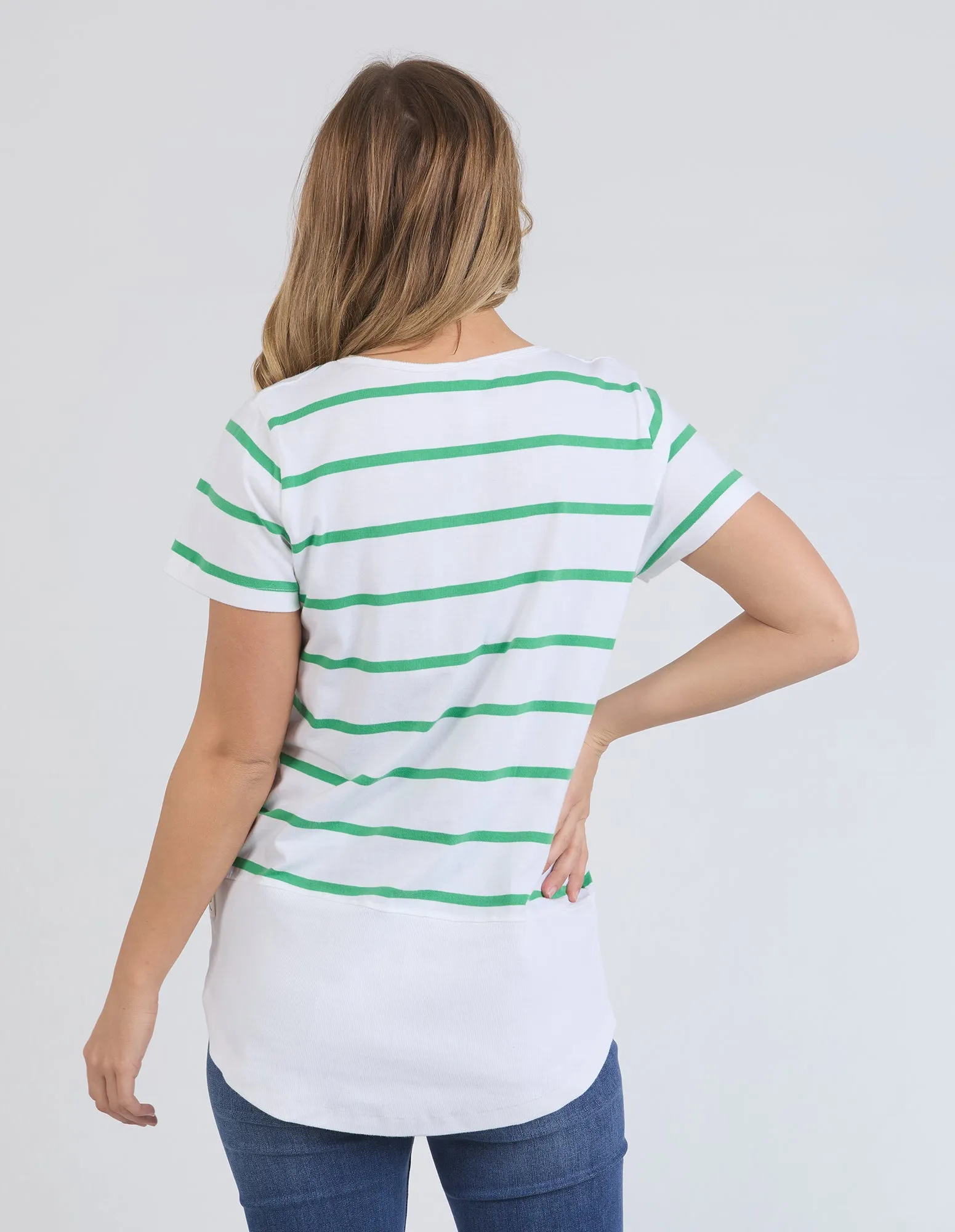 Elm Rib S/S Tee White With Greenbriar Stripe