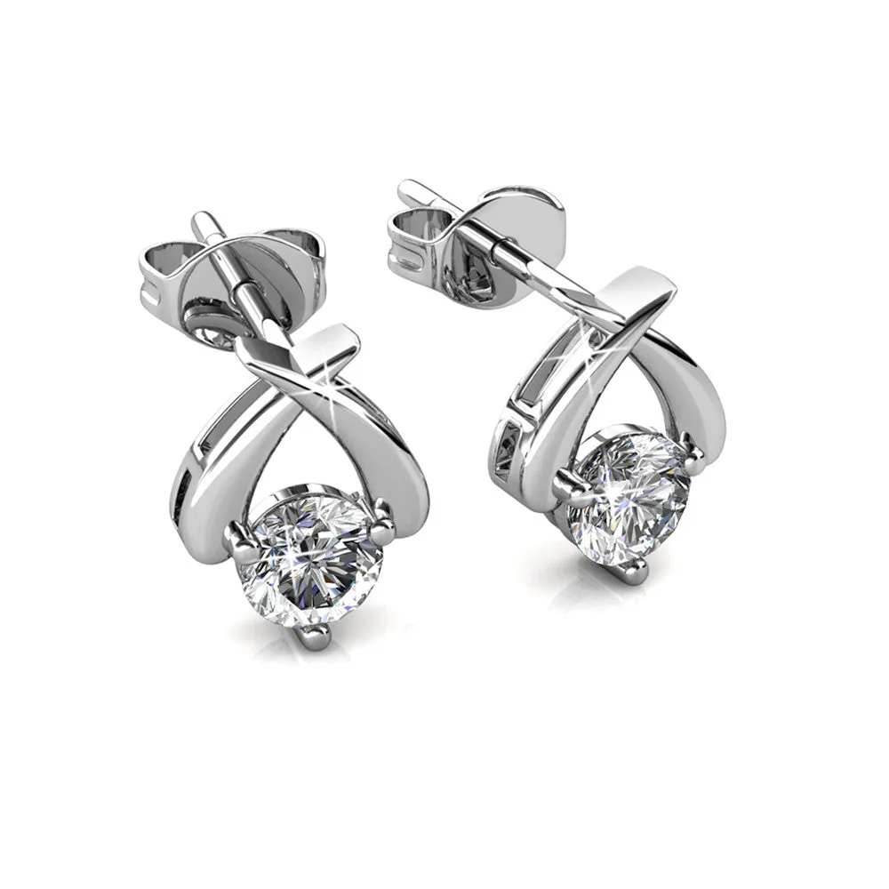 Eloise 18k White Gold Plated Stud Earrings with Solitaire Round Cut Swarovski Crystal