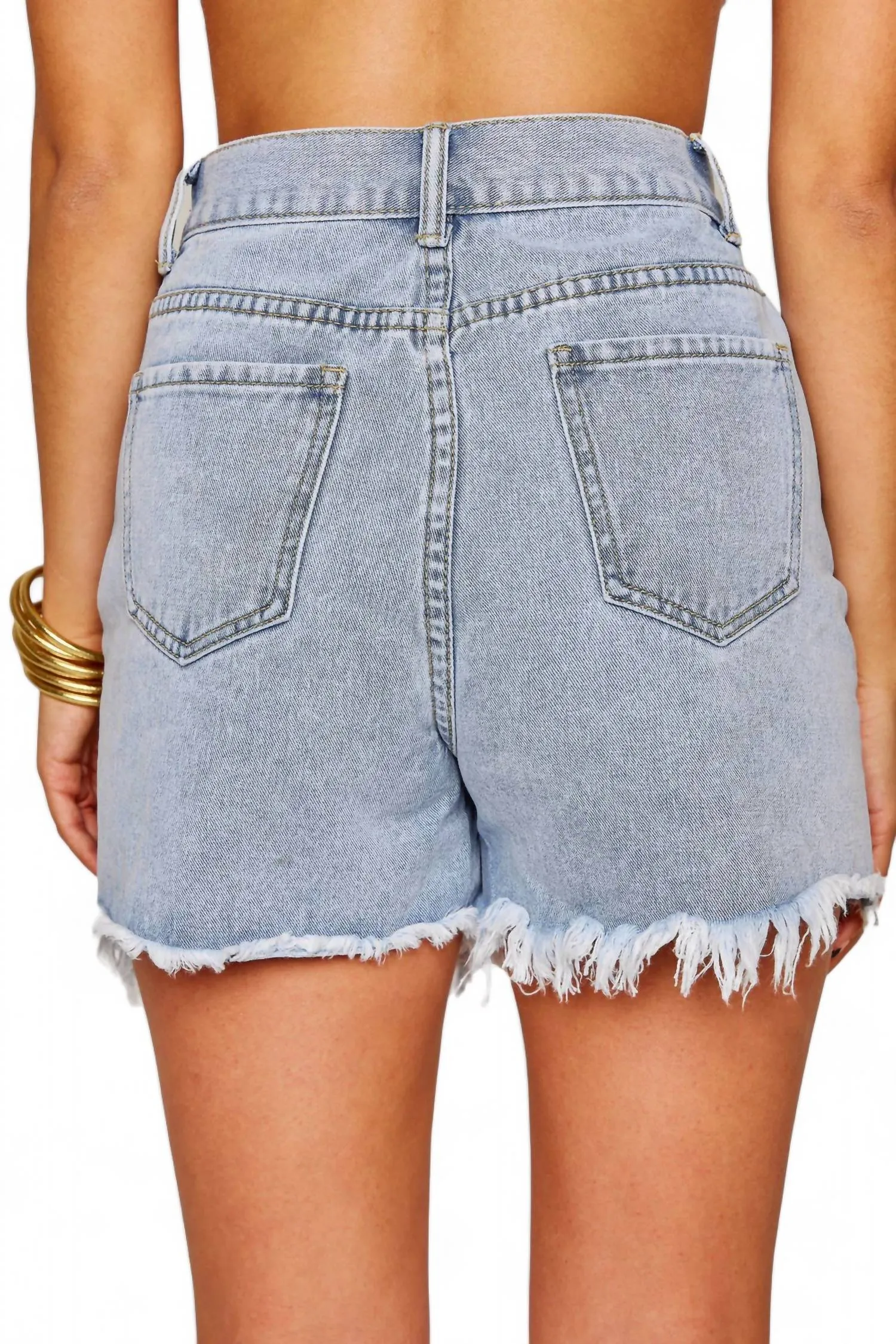 Elvis Crystal Fringe Denim Shorts In Light Wash