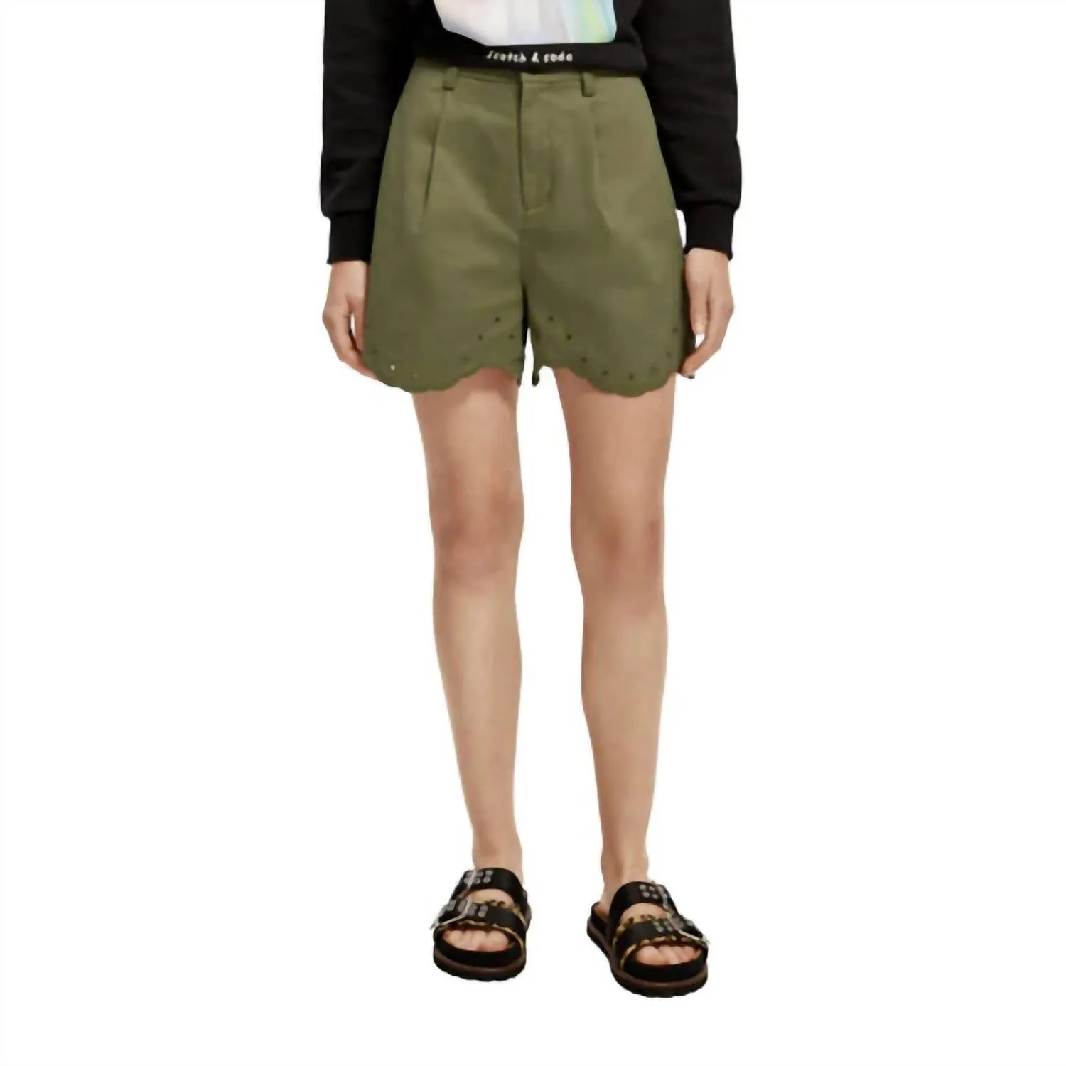 Embroidered Shorts In Olive