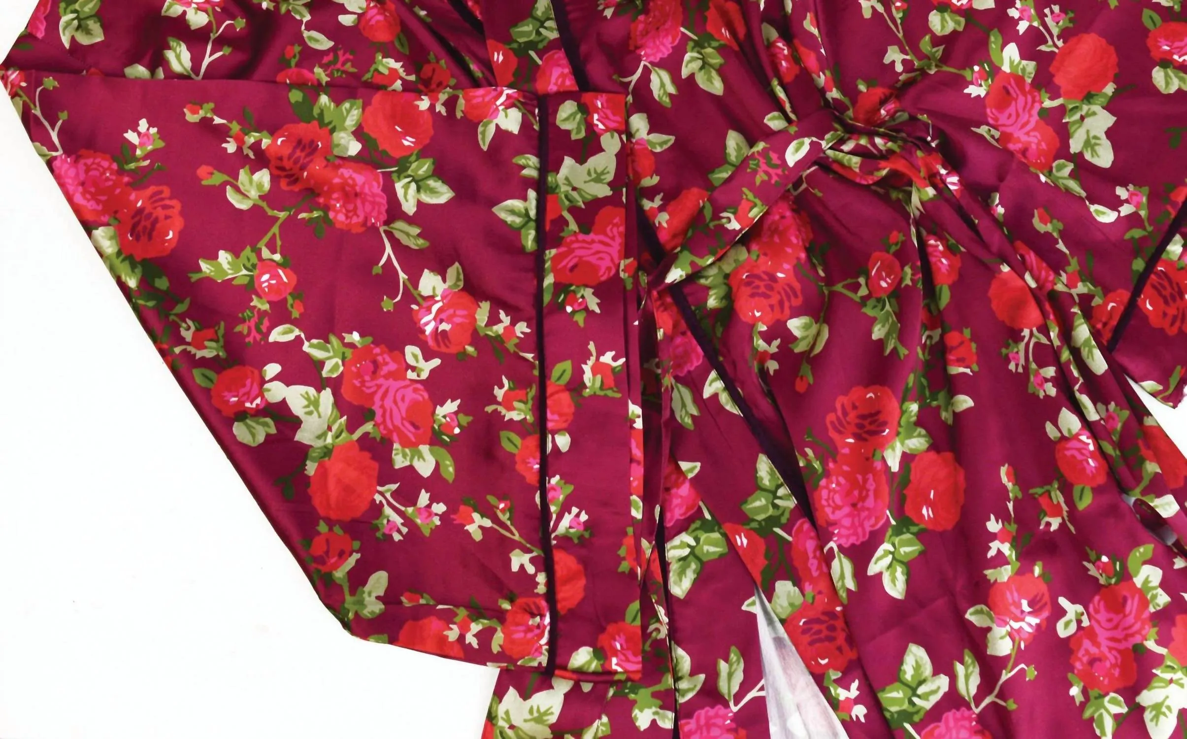 Floral Satin Robe In Burgundy