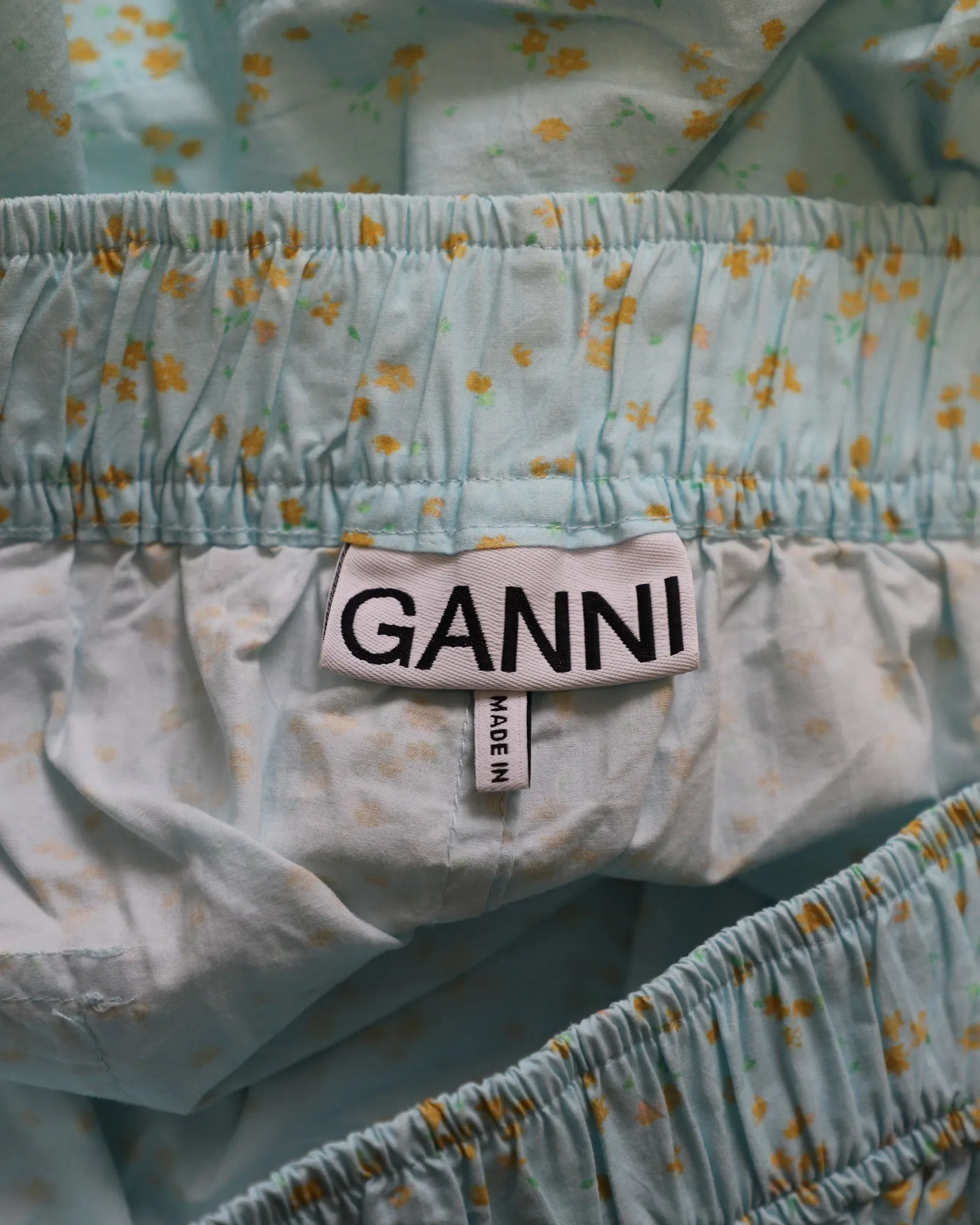 Ganni Floral Printed Shorts in Blue Cotton