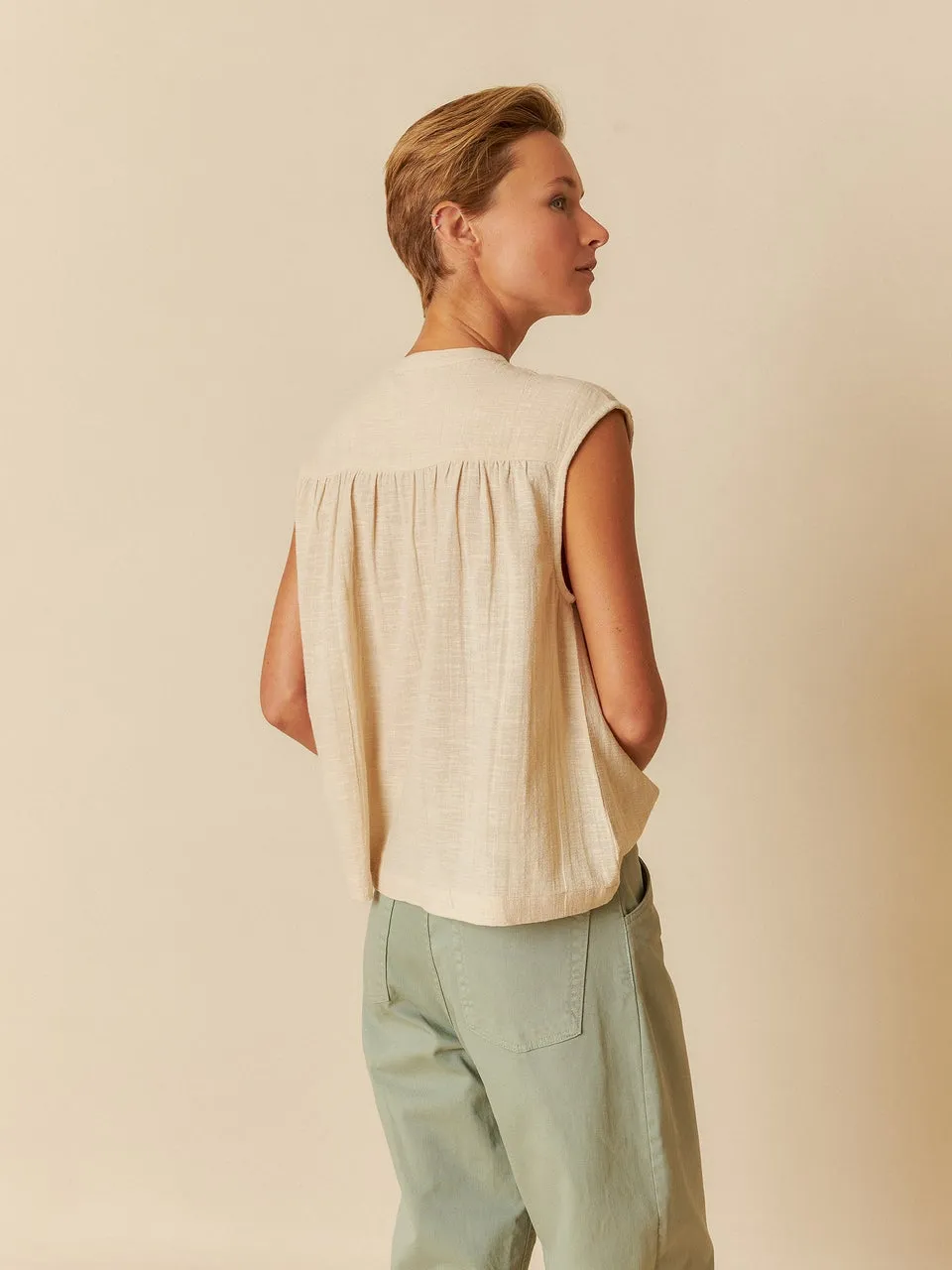 Gauze Pleated Blouse Sk270 Piedra