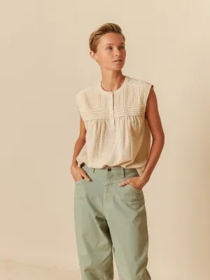 Gauze Pleated Blouse Sk270 Piedra