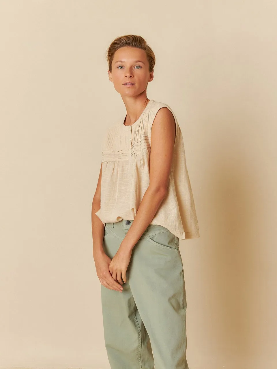 Gauze Pleated Blouse Sk270 Piedra