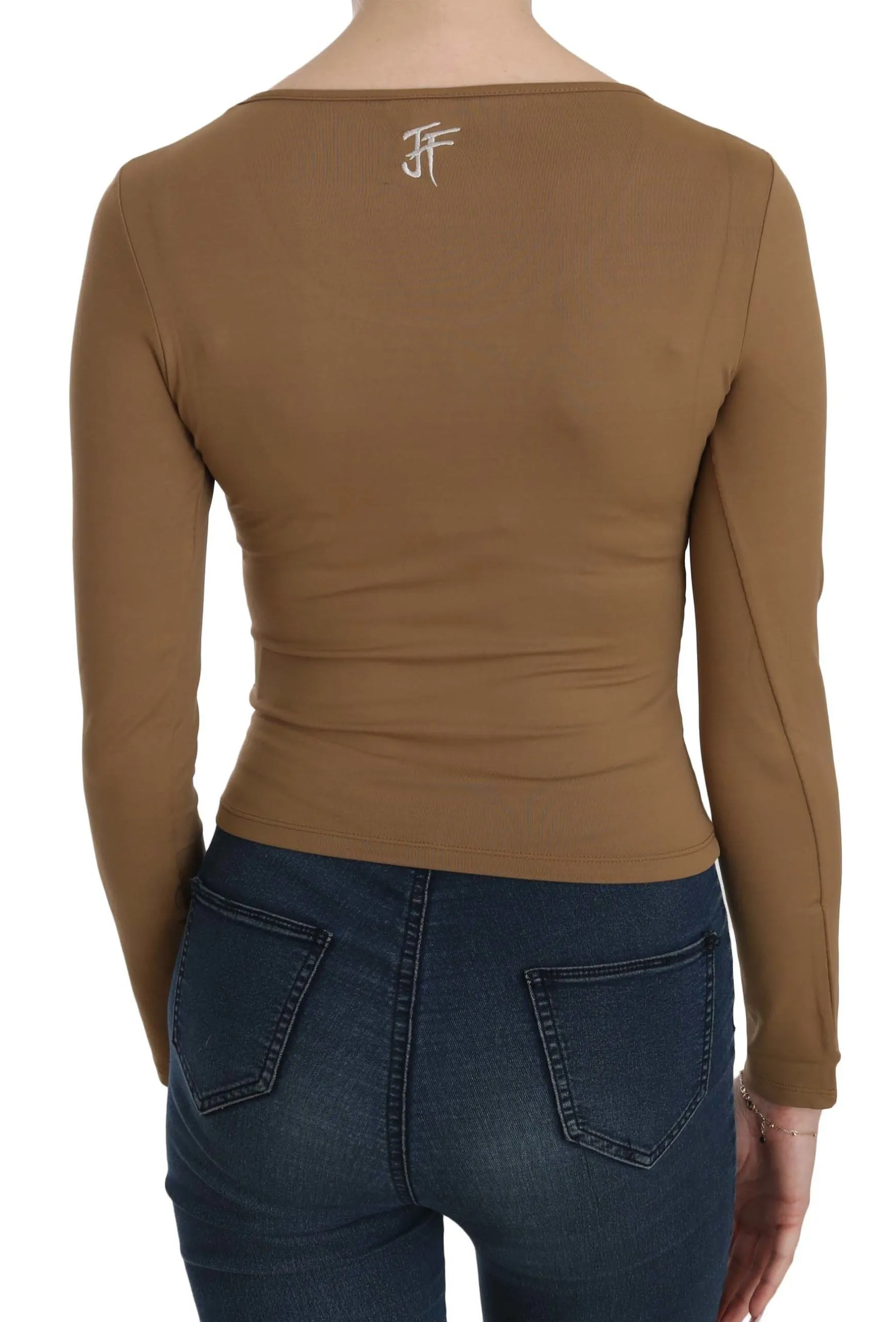 GF Ferre  Long Round Neck Sleeve Fitted Shirt Tops Women's Blouse