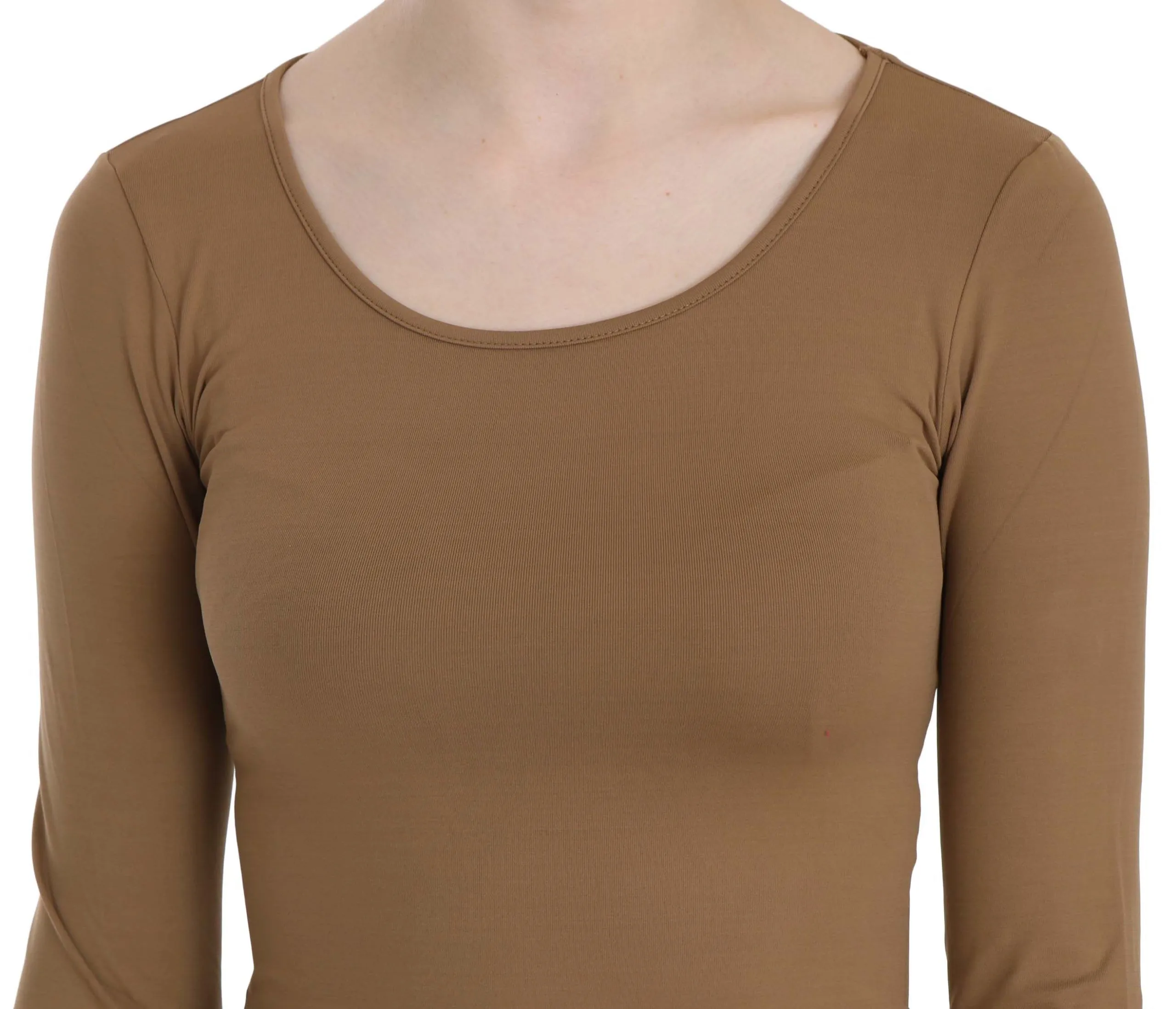 GF Ferre  Long Round Neck Sleeve Fitted Shirt Tops Women's Blouse