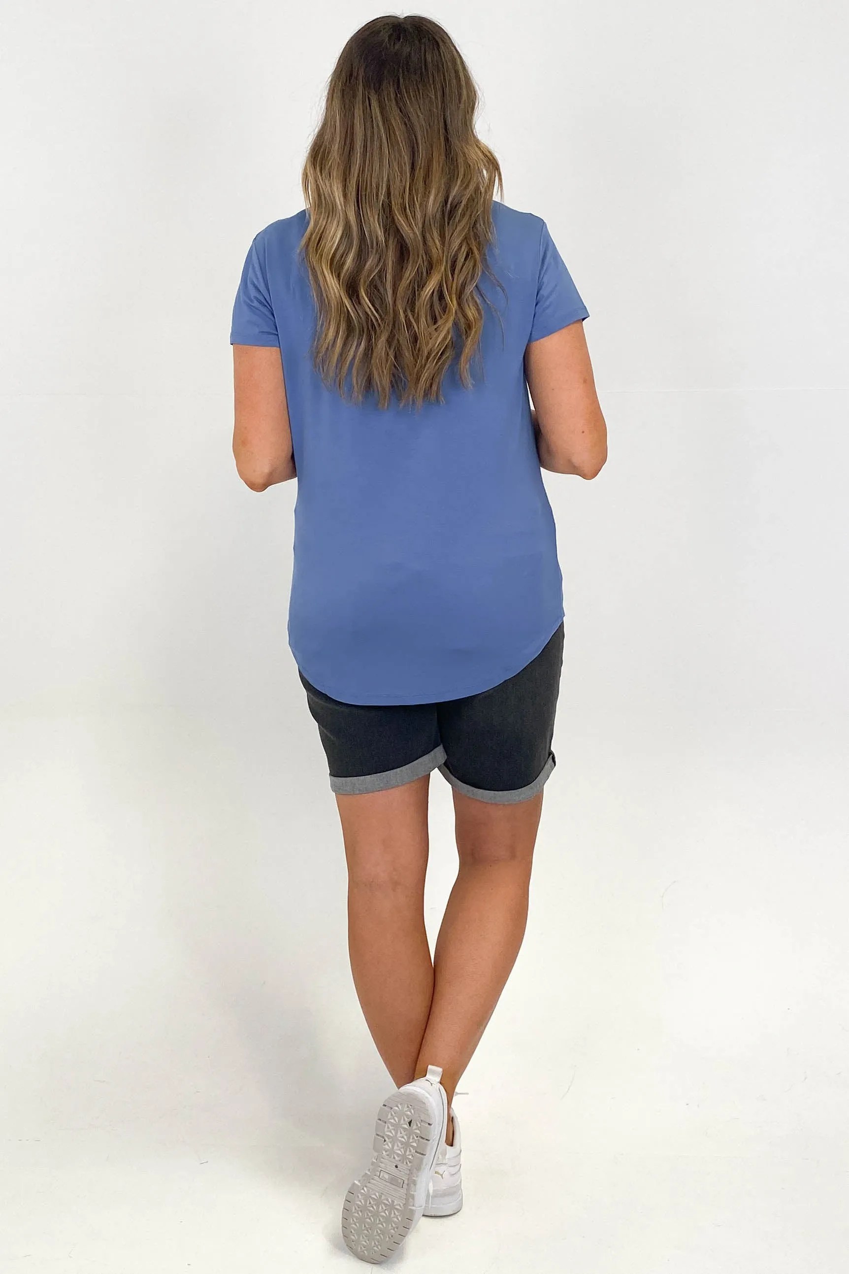 Go Girl Bamboo V Neck Tee Shirt French Blue