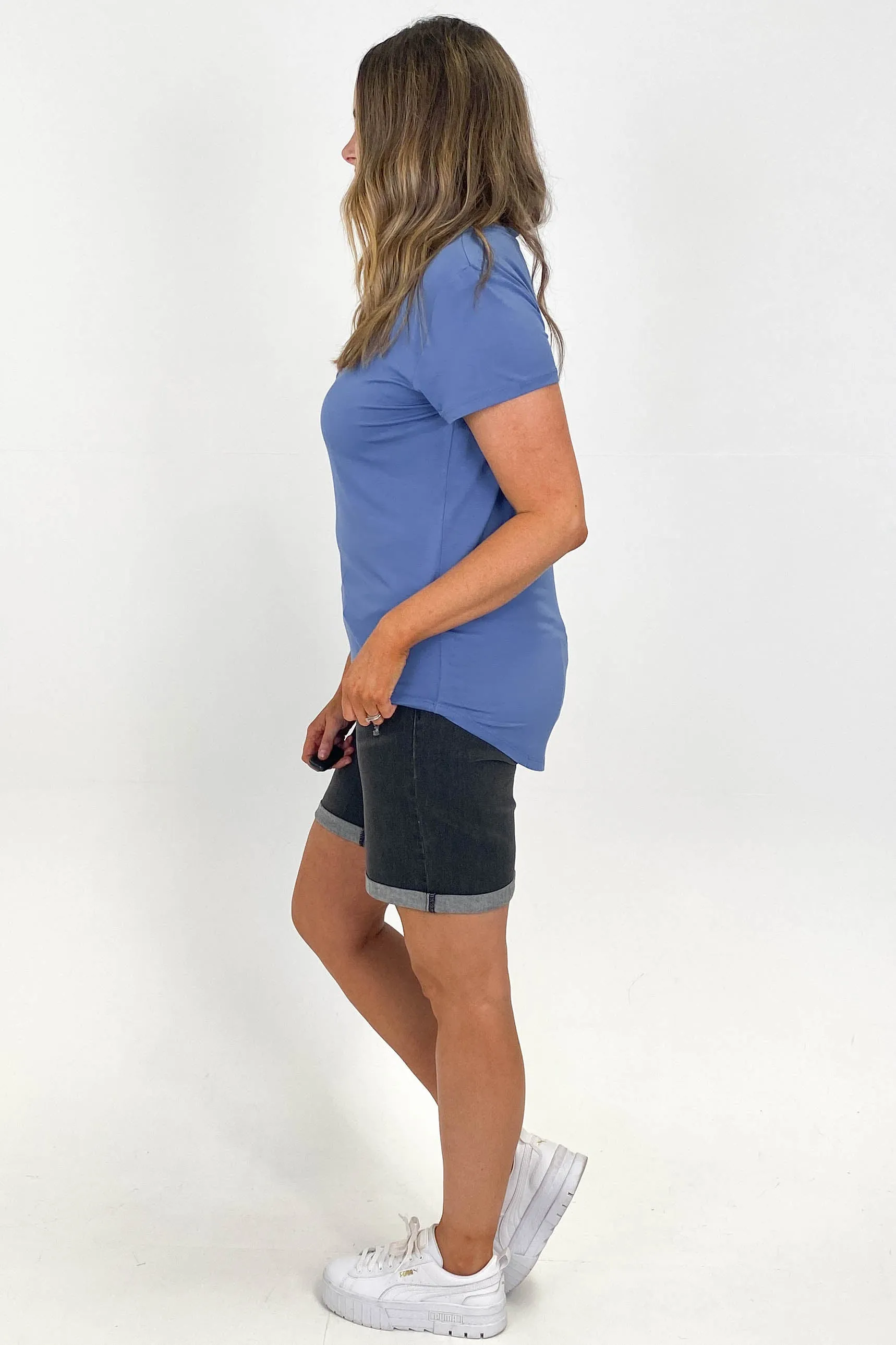 Go Girl Bamboo V Neck Tee Shirt French Blue