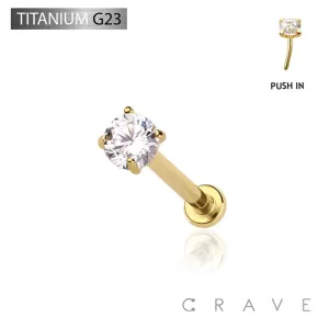 GOLD IMPLANT GRADE TITANIUM CZ PUSH IN THREADLESS LABRET