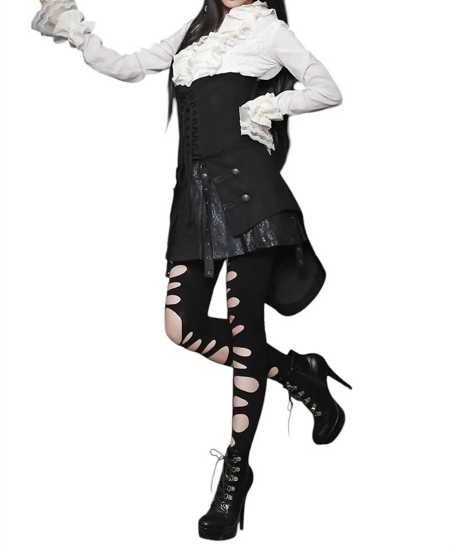 Gothic Military Style Waist Cincher In Black