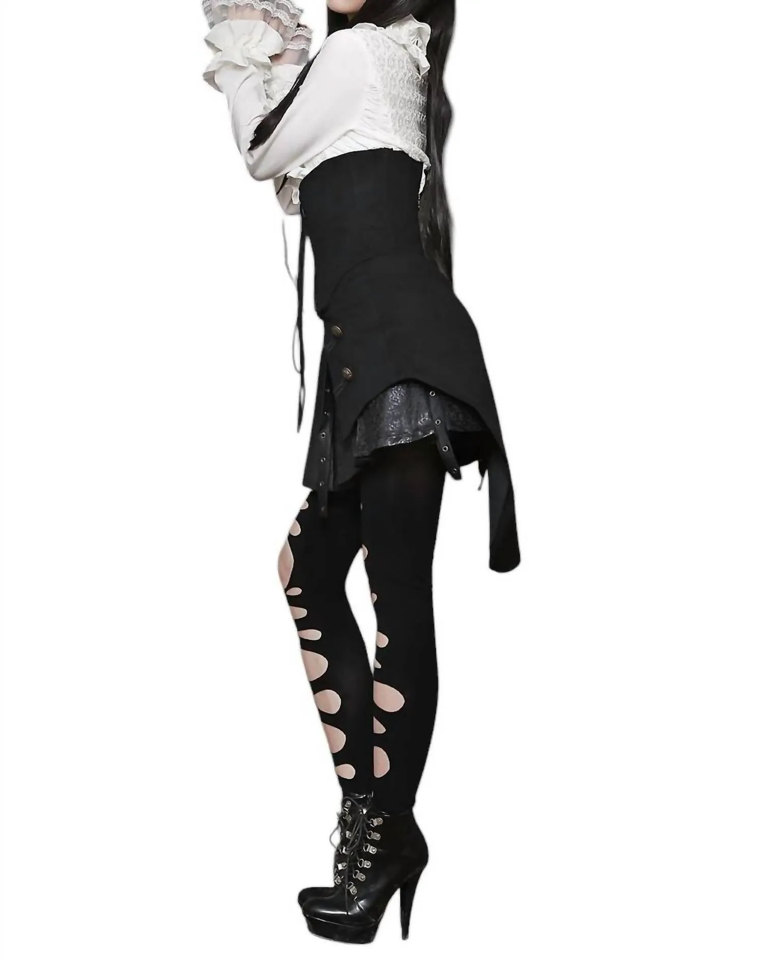 Gothic Military Style Waist Cincher In Black