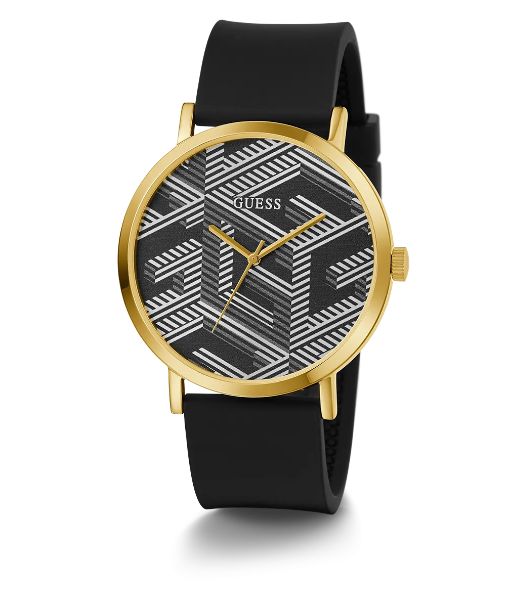 Guess Mens Gold Watches GUESS Mens Black Gold Tone Analog Watch