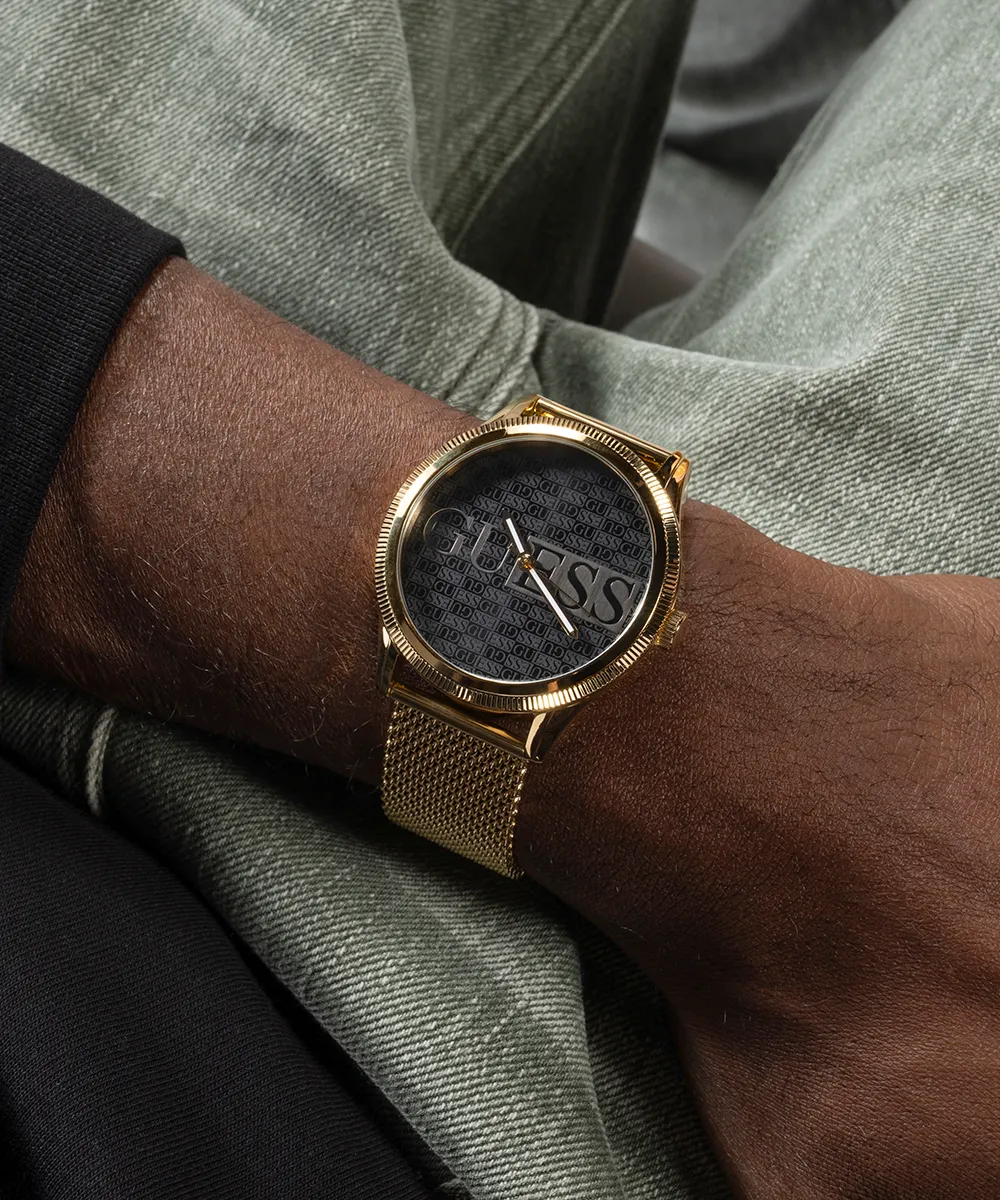 Guess Mens Gold Watches GUESS Mens Black Gold Tone Analog Watch