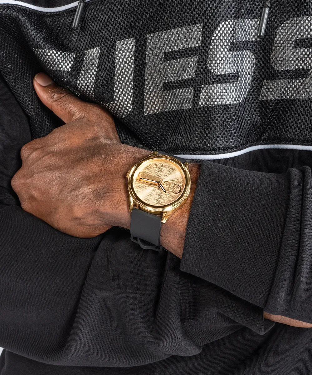 Guess Mens Gold Watches GUESS Mens Black Gold Tone Analog Watch