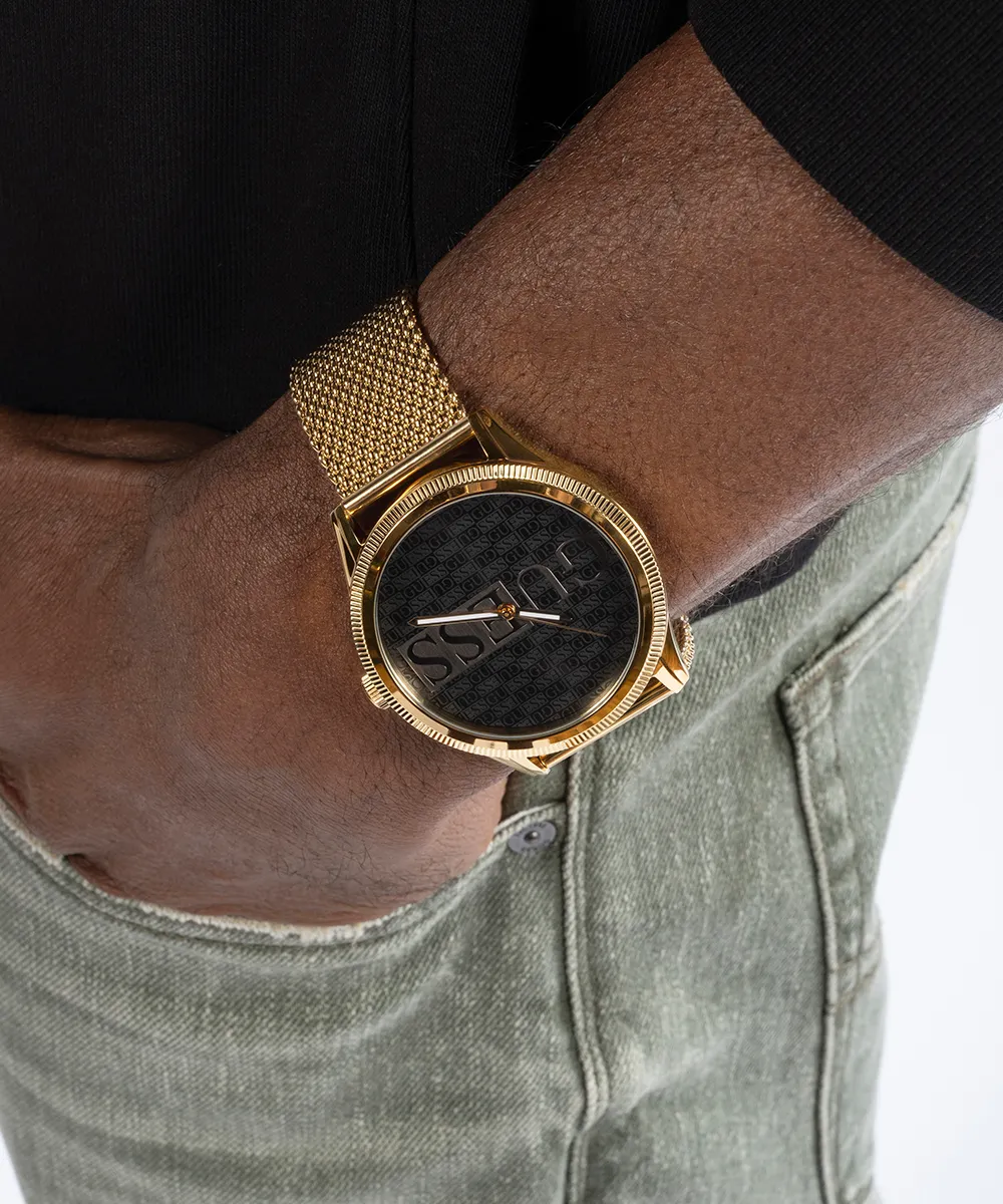 Guess Mens Gold Watches GUESS Mens Black Gold Tone Analog Watch