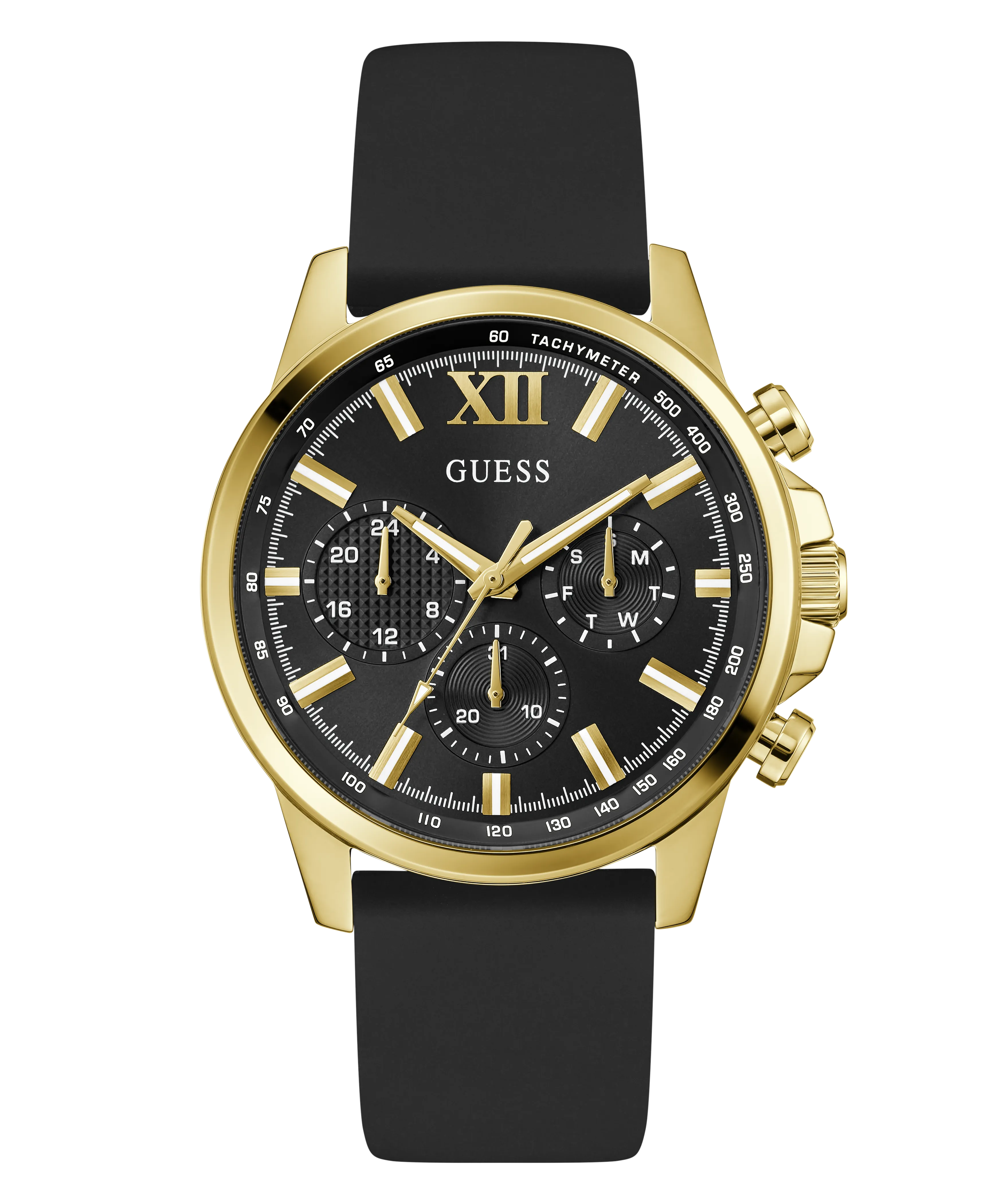 Guess Mens Gold Watches GUESS Mens Black Gold Tone Multi-function Watch